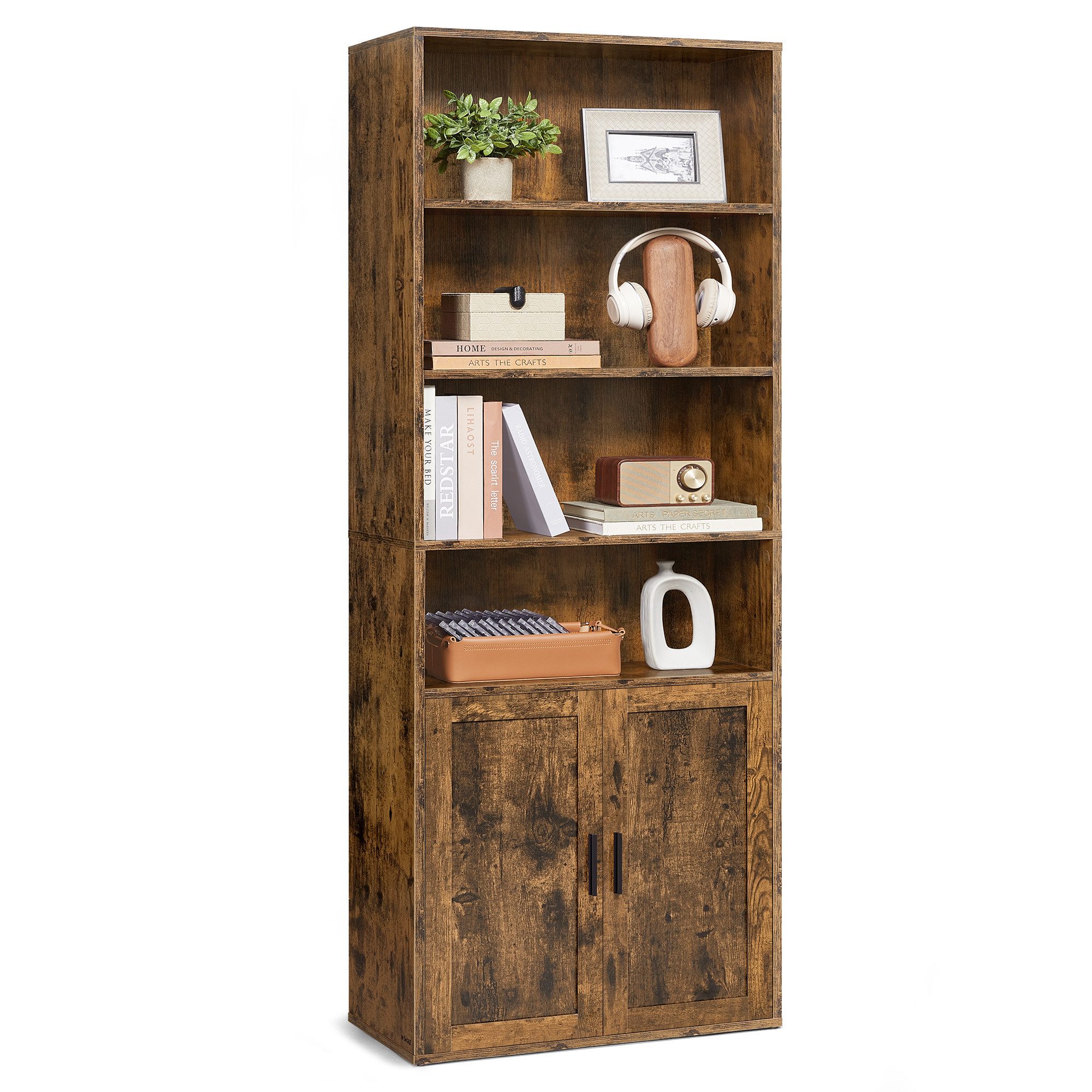 VASAGLE Bücherregal Standregal mit 2 Türen, 6-stöckiges hohes Regal, 60 x 24 x 175 cm