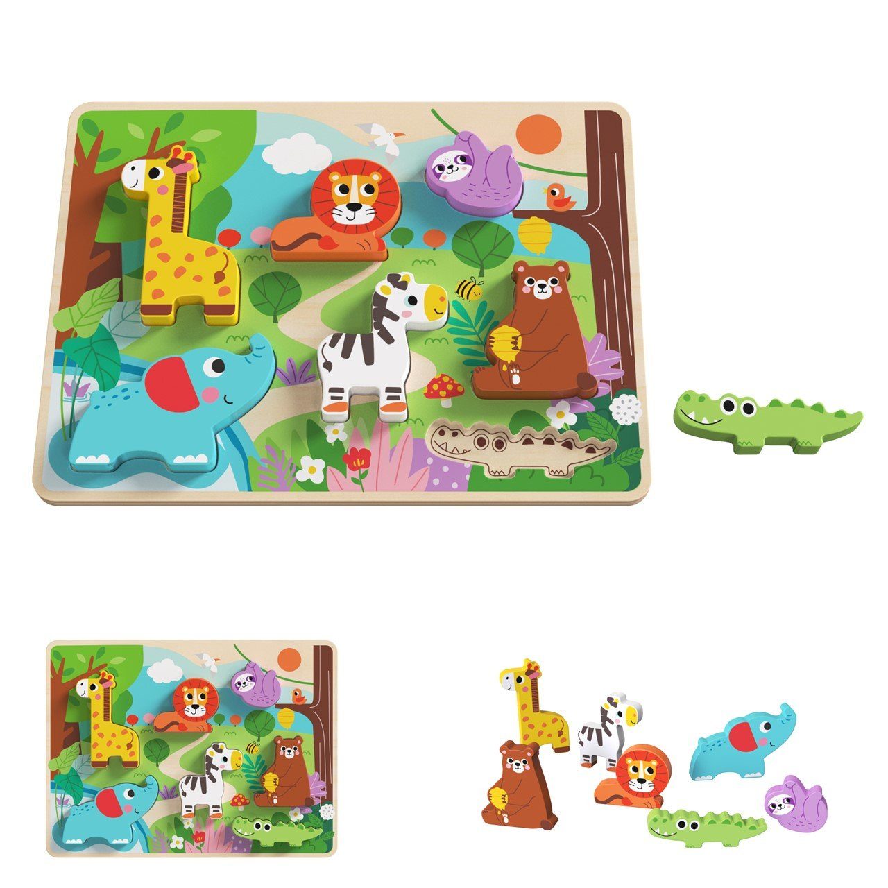Steckpuzzle 3D Kinder Holz-Puzzle Tiere