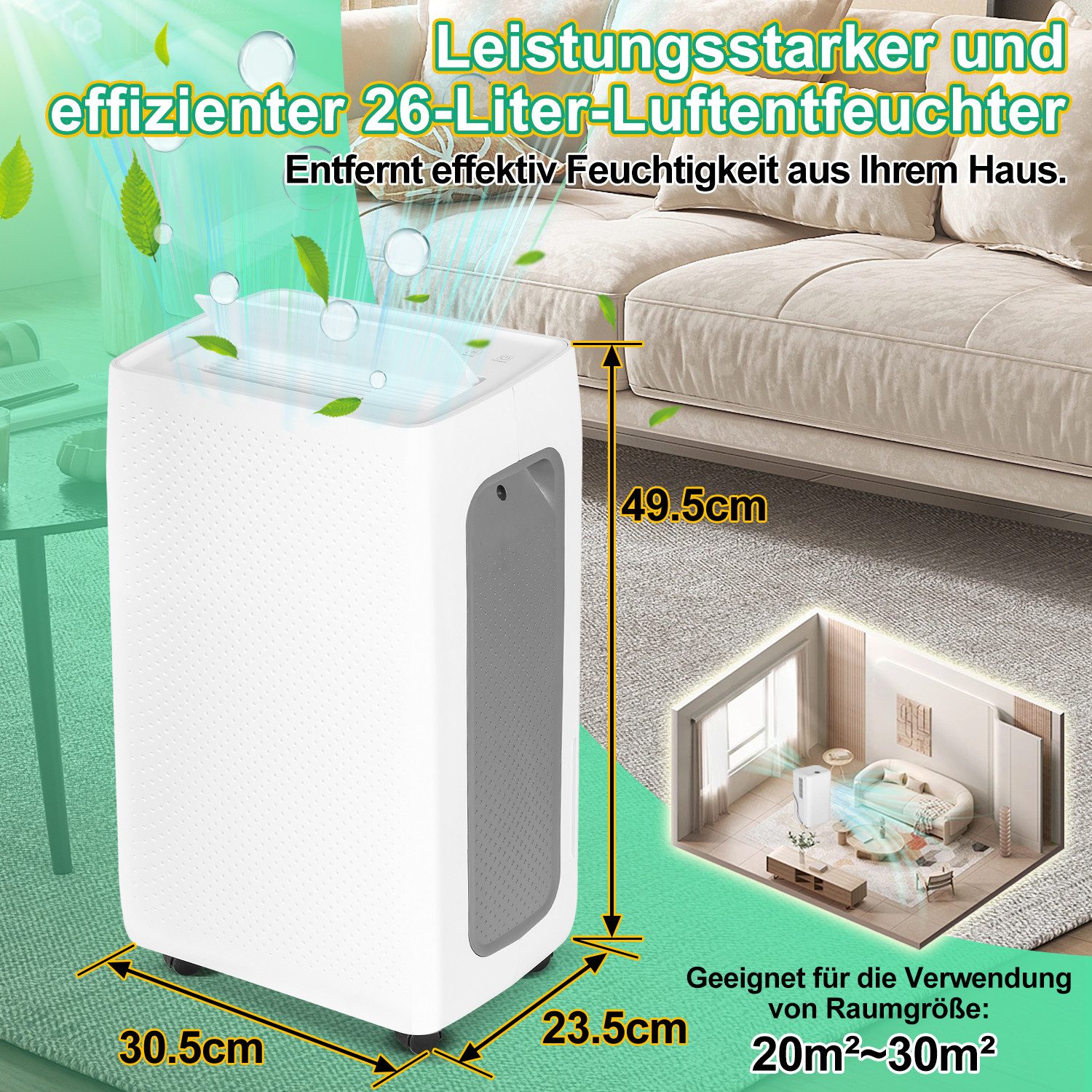 Clanmacy Luftentfeuchter Luftentfeuchter Lufttrockner 26L/Tag 4.3L-Tank, Raumentfeuchter 43dB