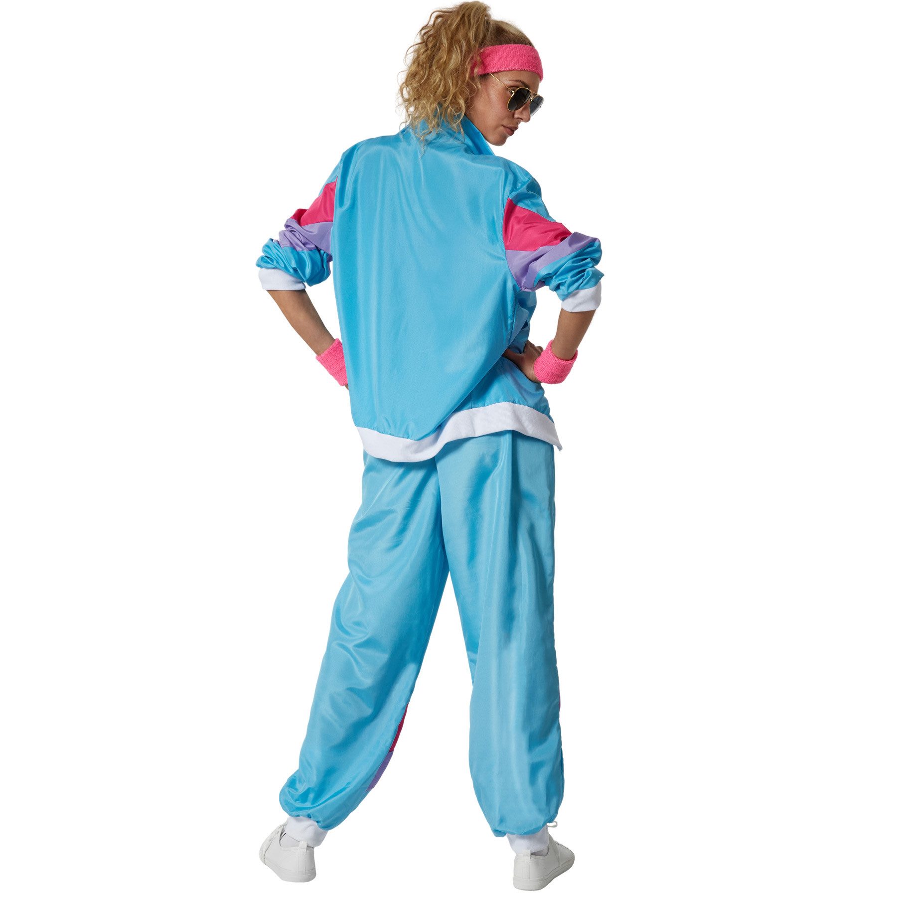 dressforfun Kostüm Damenkostüm, Hellblaue und pinke Jacke und Hose im Retro-Look.