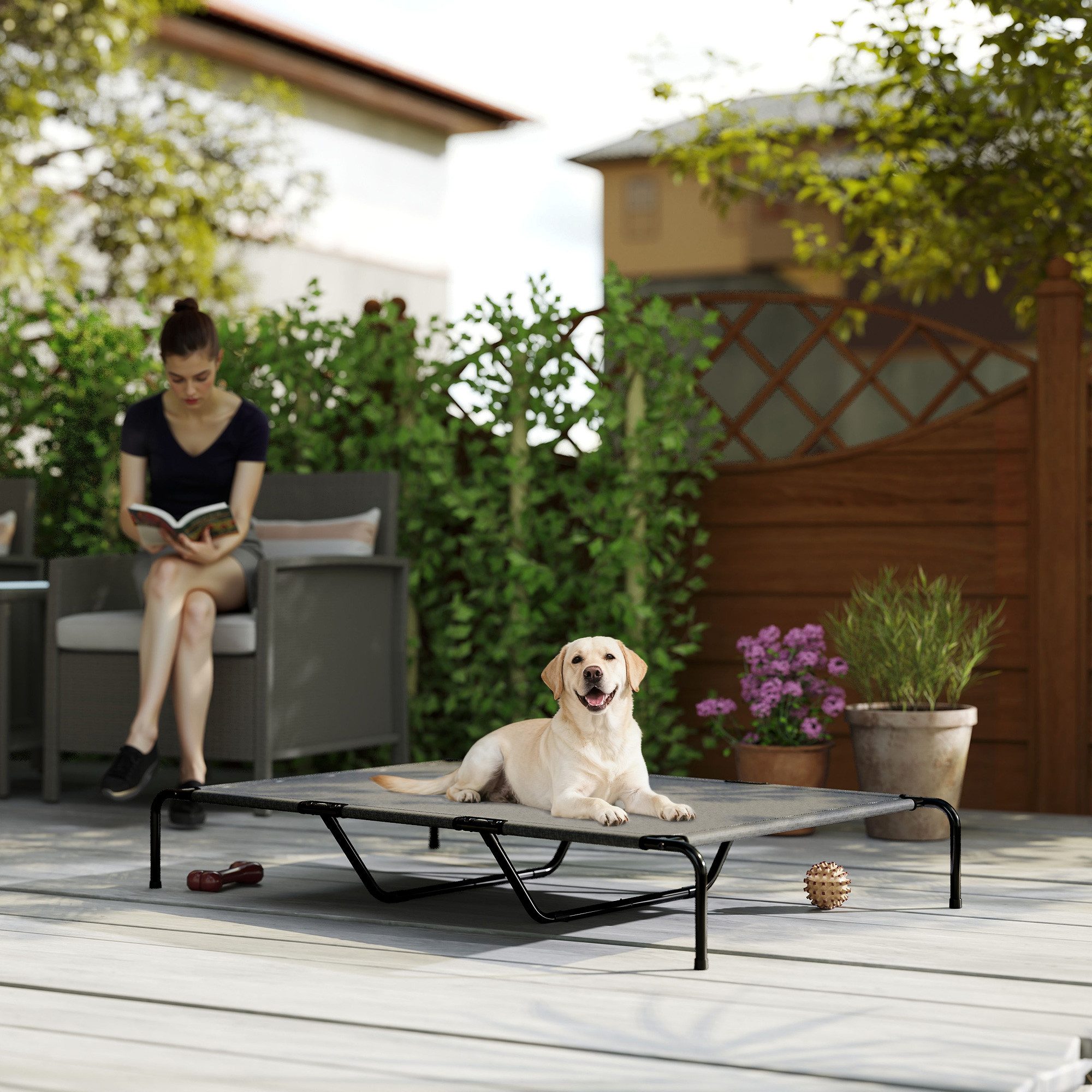 PawHut Tierbett Hundeliege Outdoor, Haustierliege atmungsaktiv, tragbar, Texteline, für große Hunde, für Draußen Camping, 152 x 94 x 23 cm, Grau