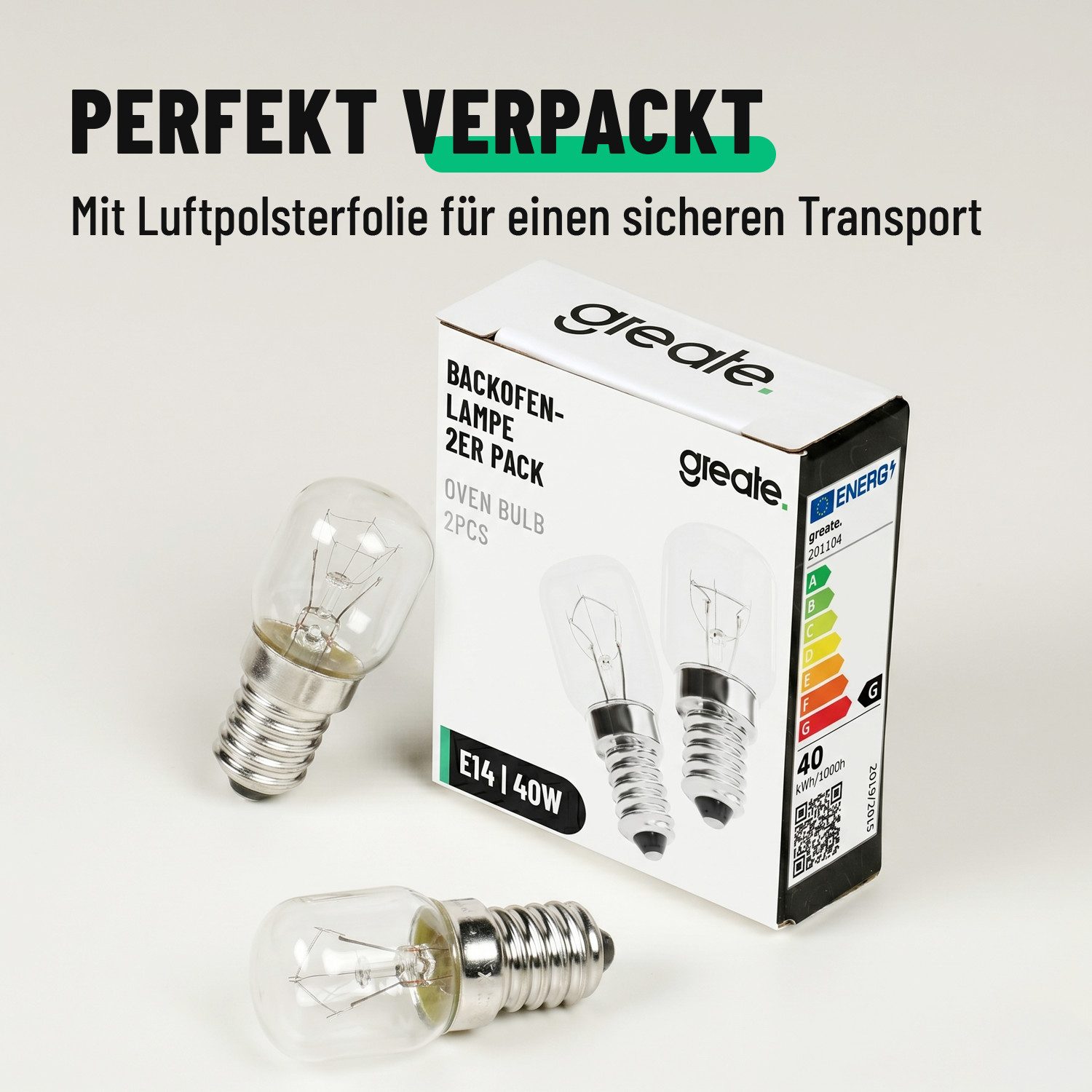 greate. Spezialleuchtmittel 2er Pack E14 Backofenlampe 40W 300 Grad hitzebeständig - Glühbirne, 2 St., warmweiß, warmweiß – Bild 4 von 5