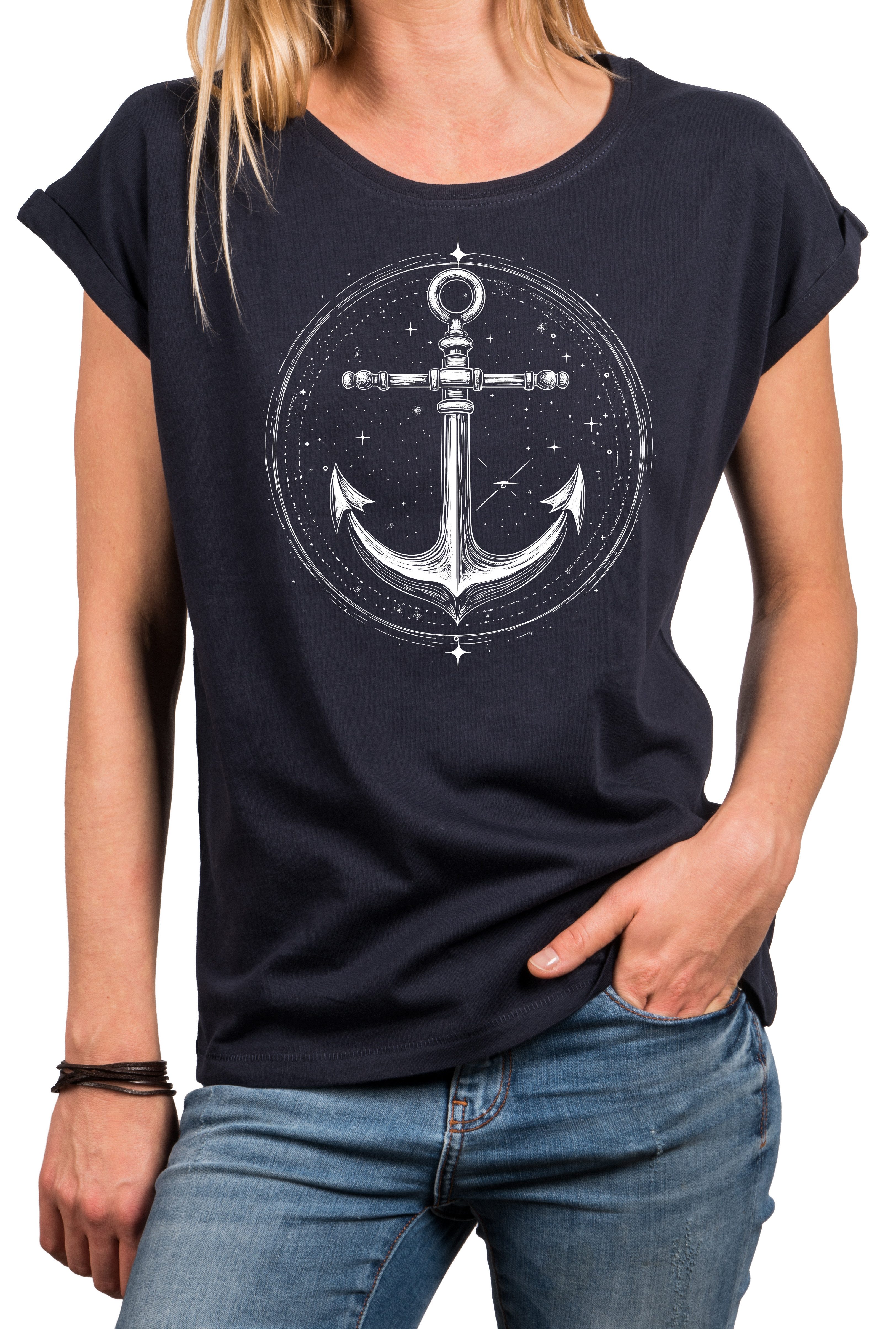 MAKAYA Kurzarmshirt mit Anker Damen Top günstig online kaufen