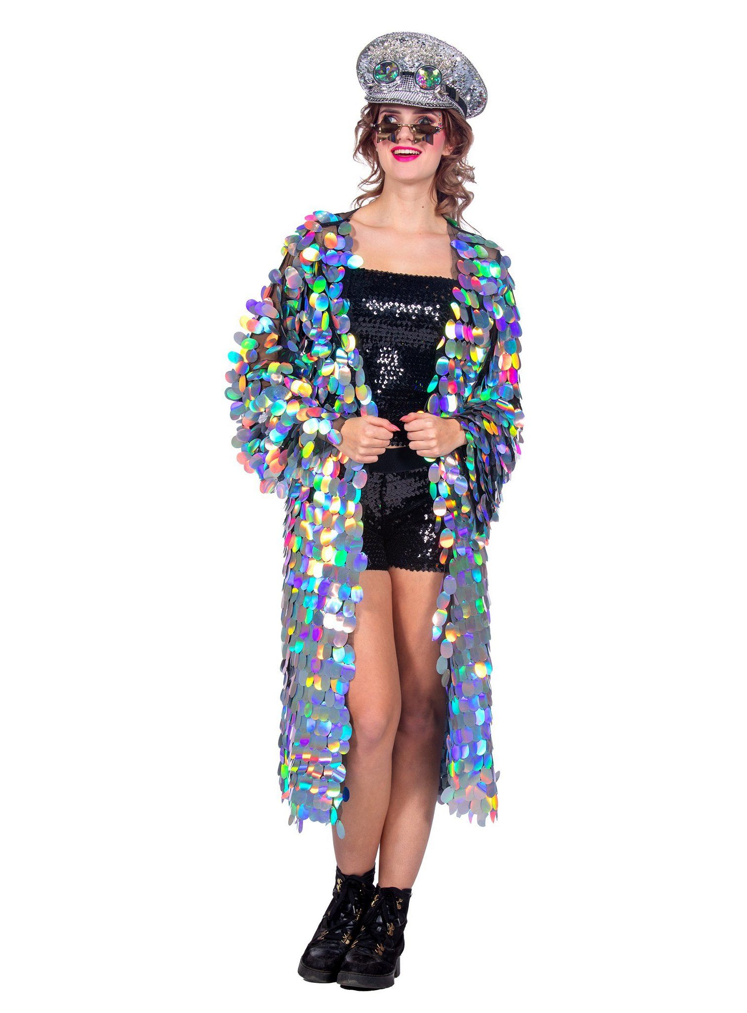 Metamorph Kostüm Paillettenmantel silber - Faschings Kostüm Mantel, Die Discokugel zum Überziehen!