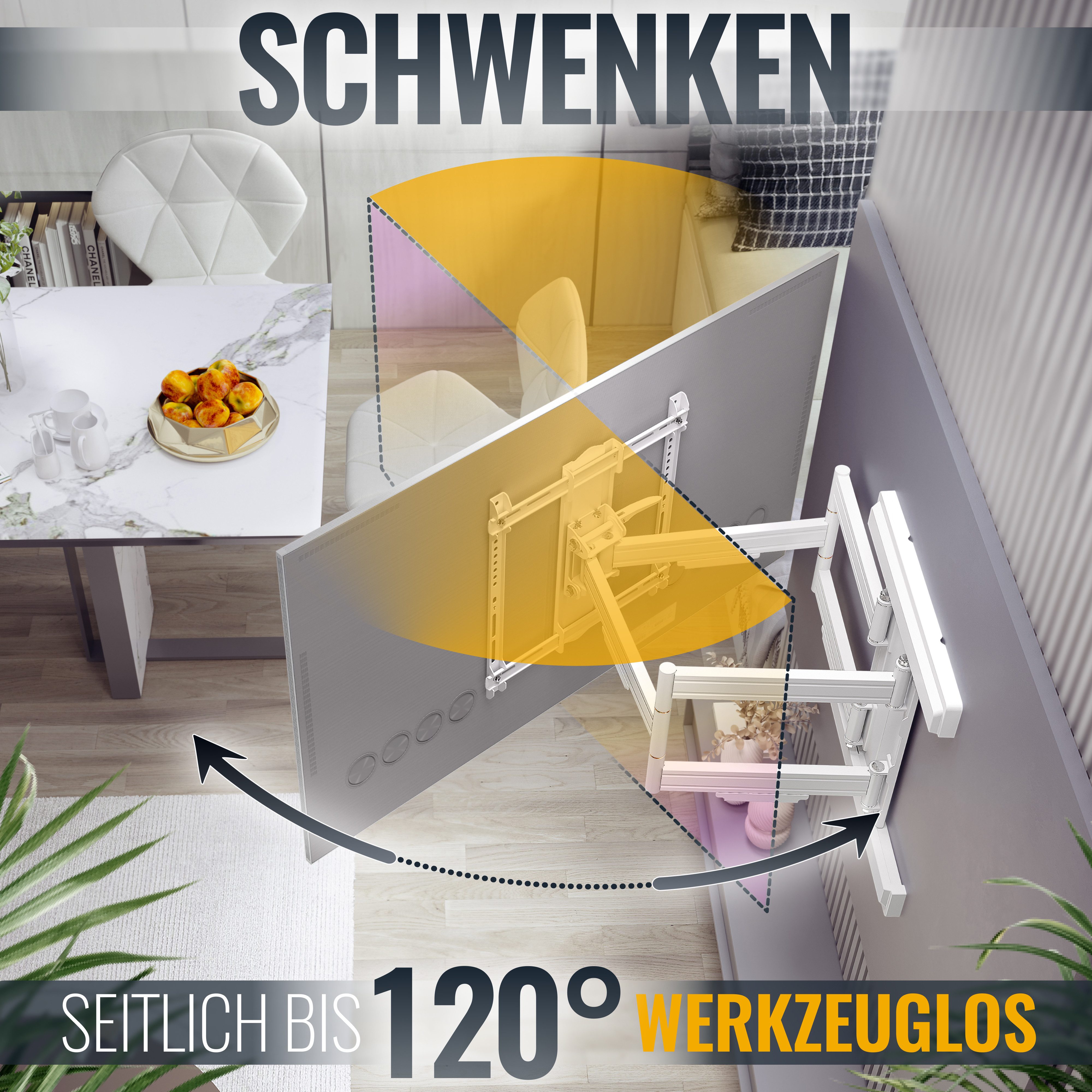 RICOO TV-Wandhalterung TV Wandhalterung robust neigbar schwenkbar multifunktional S7544-W, (bis 95 Zoll, VESA 200x200 bis 400x400, 1-tlg., 70 Kg Aufnahme, 55" bis 95" (140-241 cm) Bildschirm Diagonale, bis 17° Neigung, bis 120° Schwenkung +/-3° Drehung Monitor Wand Halter)