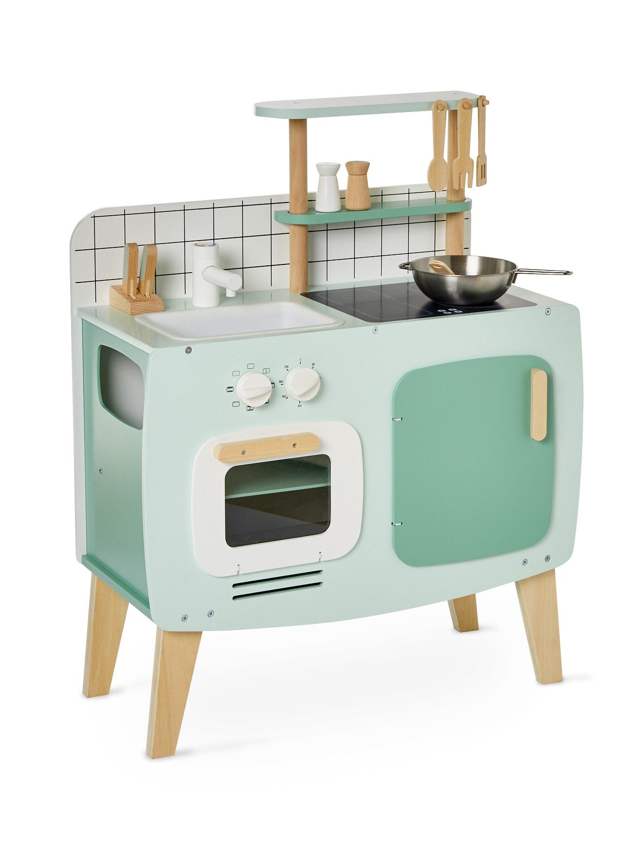 vertbaudet Spielküche Retro-Spielküche, Küche aus Holz FSC® Holz