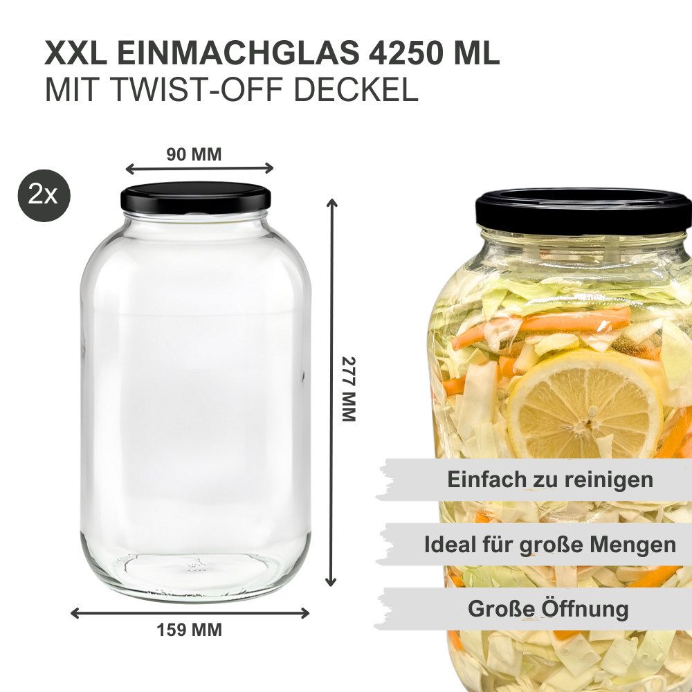 mikken Fermentationsglas 2 XXL Fermentiergläser 4,25 Liter große Vorratsgläser, (Starter-Set, 2er Set), mit Fermentier Gitter, Holzstößel und Deckel – Bild 2 von 5