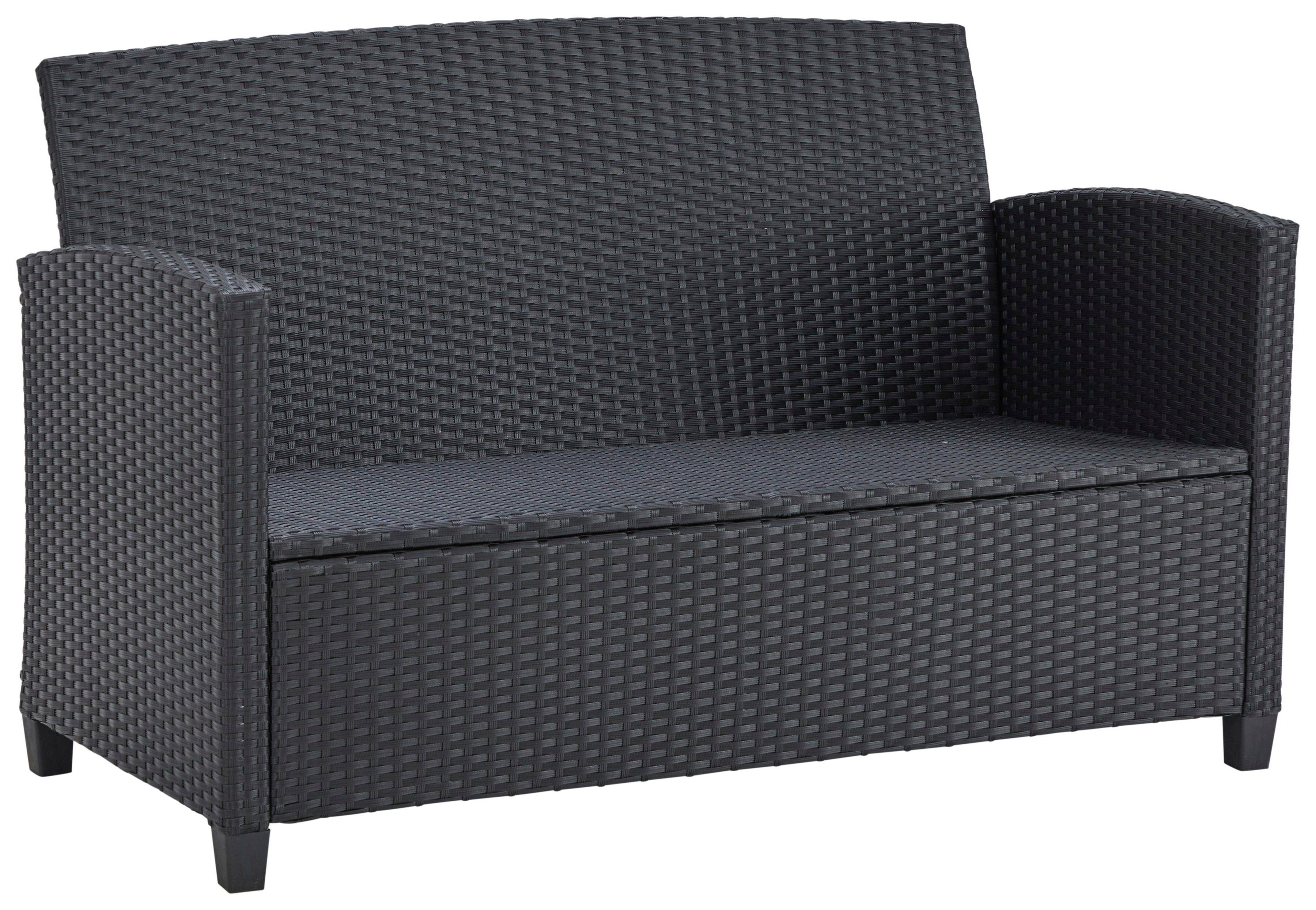 KONIFERA Gartenlounge-Set St. Tropez, (Set, 11-tlg., 1x2er Sofa, 2x Sessel,1x Tisch 90x55x42,5cm, inkl. Auflagen), Polyrattan, Stahl, Ablage unter dem Tisch, Balkonset, Loungeset