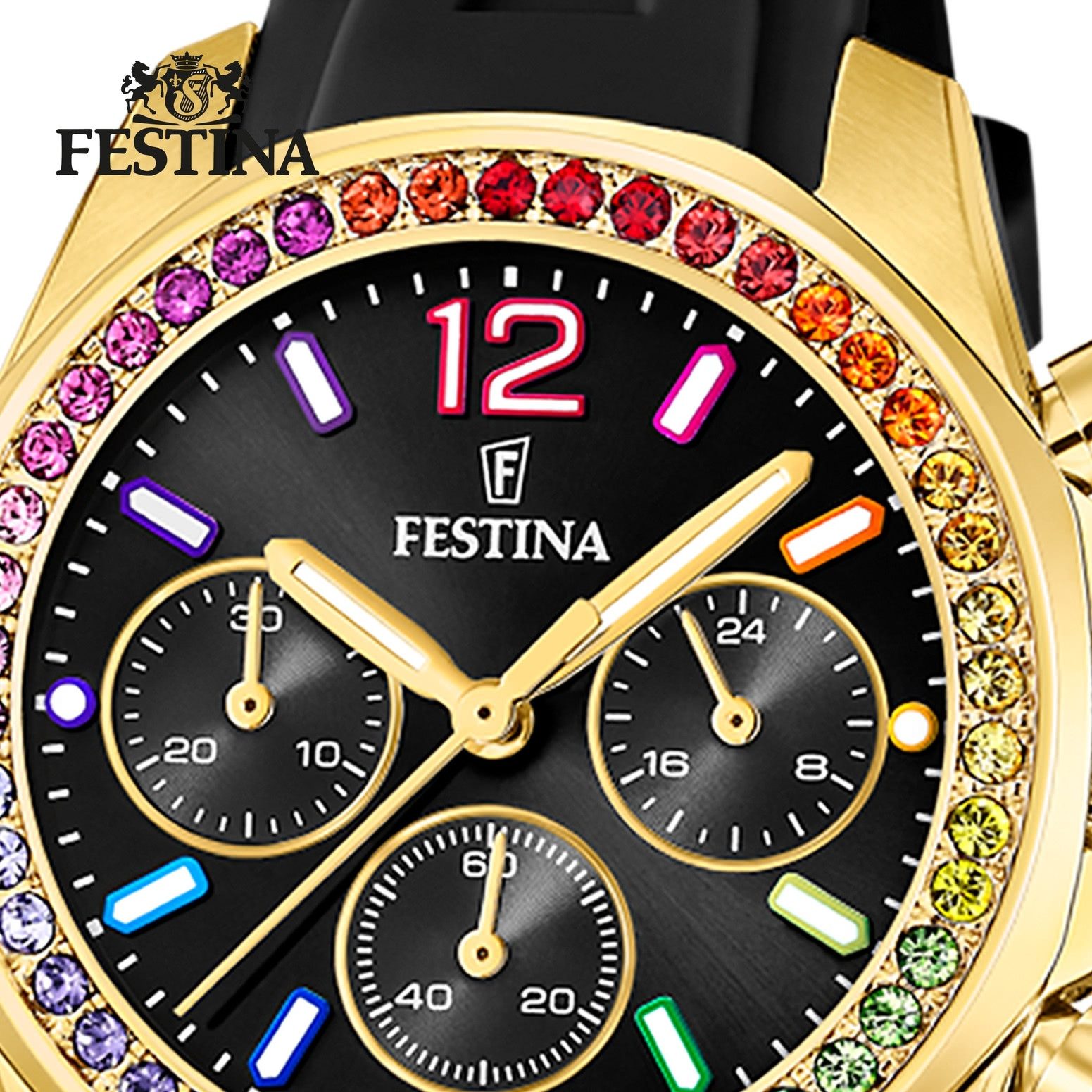 Festina Digitaluhr Festina Damenuhr PU schwarz Festina, (Analoguhr), Damen Armbanduhr rund, PUarmband schwarz, Casual