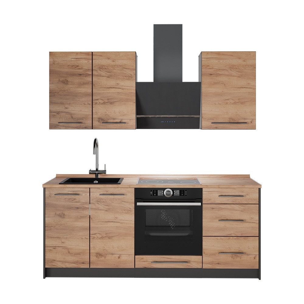 Vicco Küchenzeile Fame-Line, Goldkraft Eiche/Weiß, 190 cm, AP Eiche