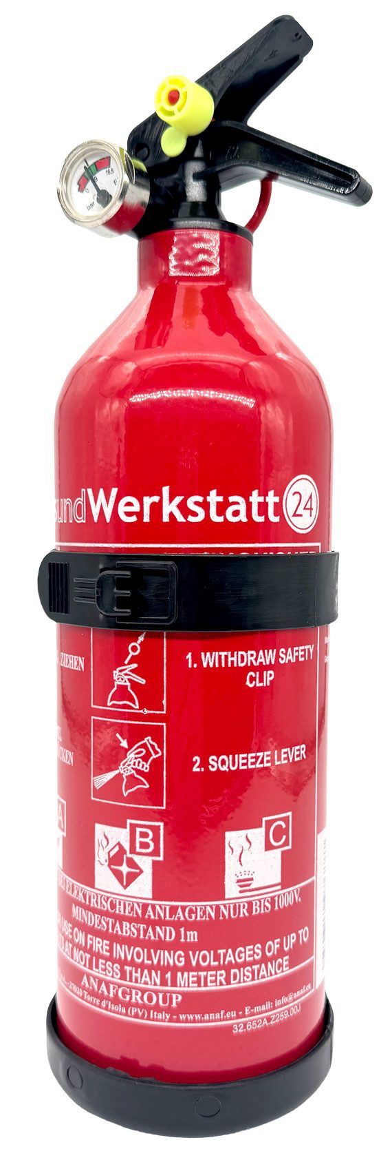 EXDINGER Pulver-Feuerlöscher Aluminium Autofeuerlöscher 'Pia' ABC mit Manometer + Halterung 1 kg, Dauerdruck, ABC-Pulver, (2-St) Dauerdrucklöscher