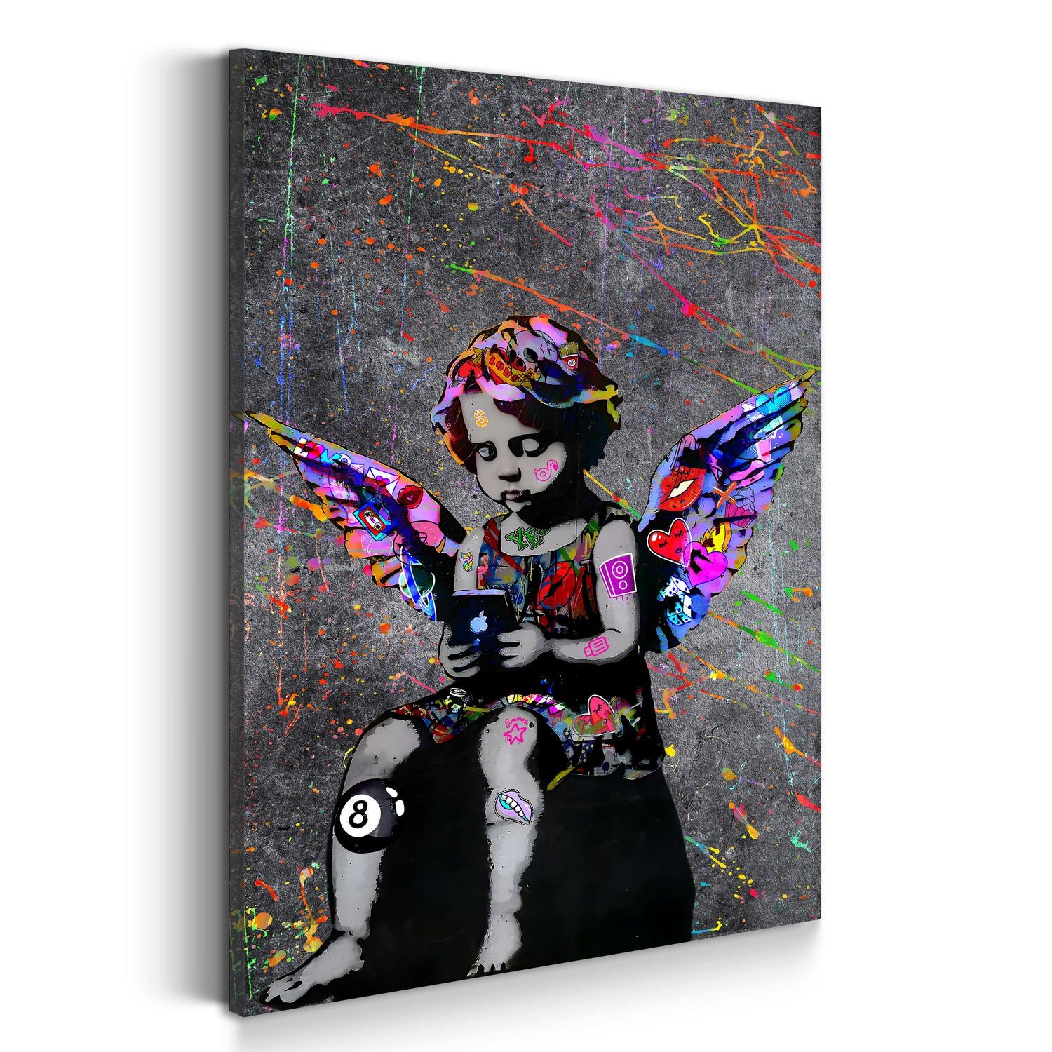 Artedinoi Leinwandbild Mädchen Engel Graffiti Wandbild Leinwandbild Kunstdruck XL Deko