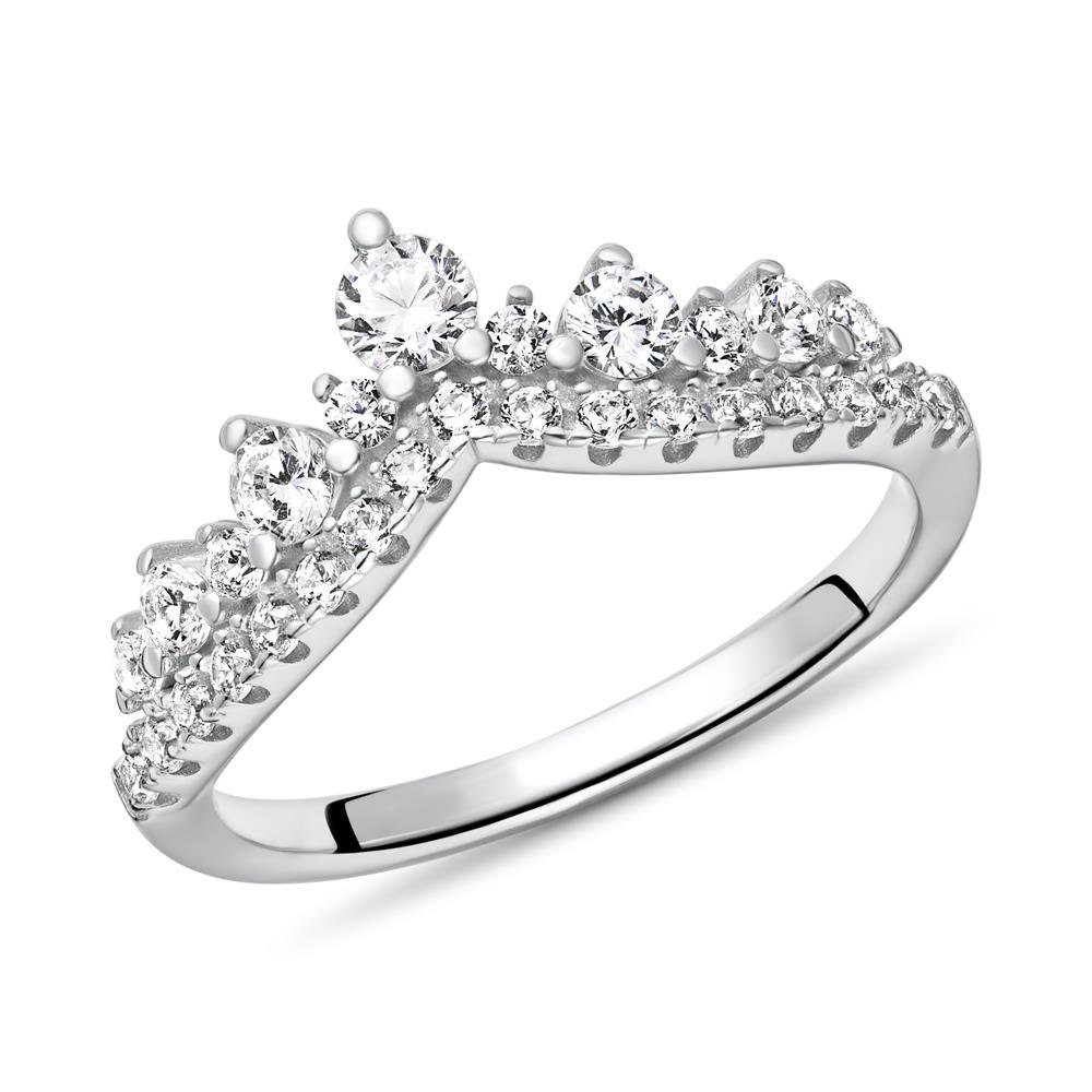 JEWLIX Silberring Damenring im funkelnden Tiara?Design mit Zirkonia SR0499
