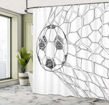 Abakuhaus Duschvorhang Moderner Digitaldruck mit 12 Haken auf Stoff Wasser Resistent Breite 175 cm, Höhe 180 cm, Schwarz-Weiss Fußball im Netz