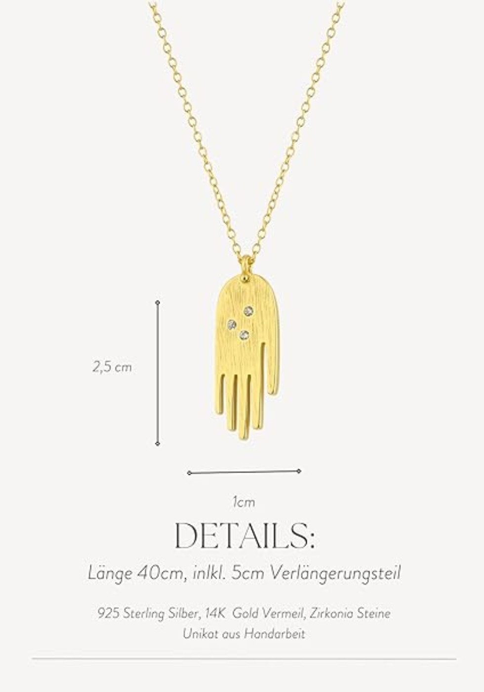 Einzelstück Charm-Kette Halskette 925 Sterling Silber Destiny Gold Vermeil mit Hand Anhänger