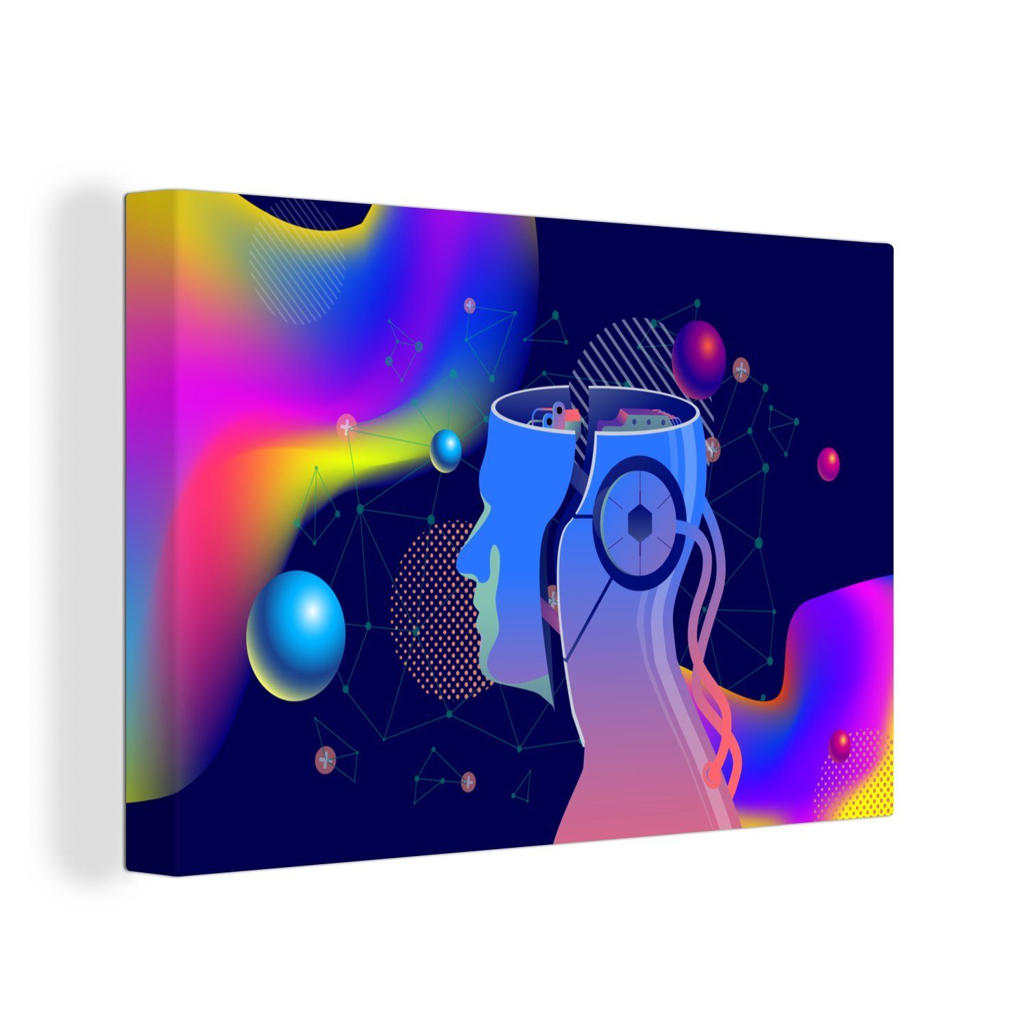 OneMillionCanvasses® Leinwandbild Eine farbenfrohe Science-Fiction-Illustration der künstlichen, (1 St), Wandbild Leinwandbilder, Aufhängefertig, Wanddeko, 30x20 cm
