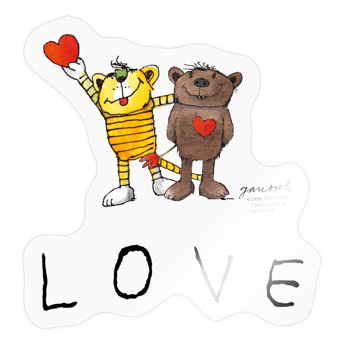 Spreadshirt Aufkleber Janosch Tiger und Bär Love Liebe Sticker Aufkleber