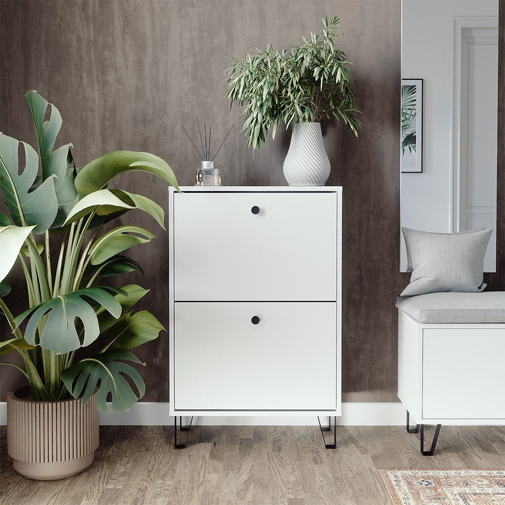 Vicco Schuhkipper Siri, Weiß, 60 x 92 cm mit 2 Klappschubladen