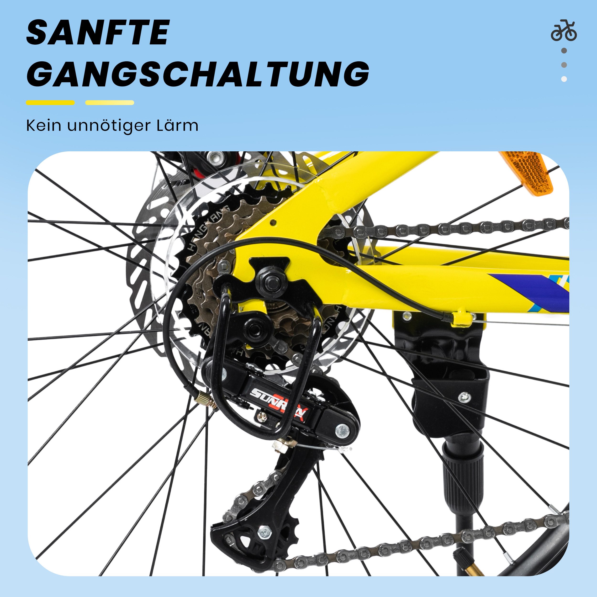 Vankel Mountainbike 24″ Kinder-Mountainbike – 6-Gang-Kettenschaltung für Kids ab 130 cm, 6 Gang SL-RSS006-6W Schaltwerk, Kettenschaltung, Robuster Stahlrahmen und stoßdämpfende Gabel