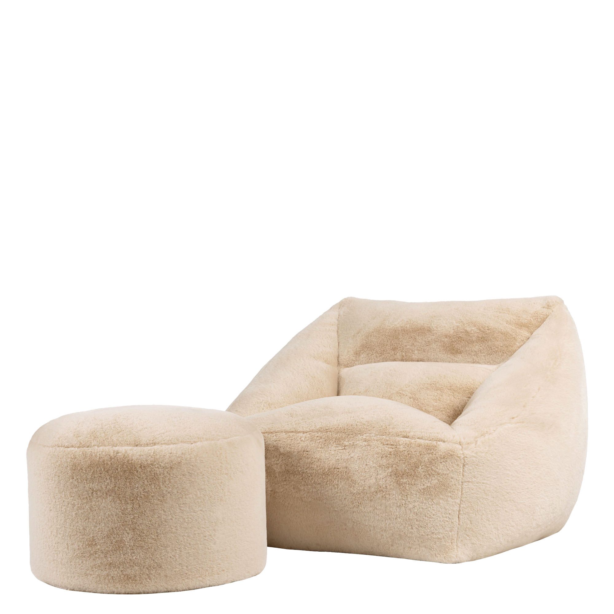 icon Sitzsack Riesen Sessel XXL aus Kunstfell Flauschig „Natalia" mit Sitzpouf (Spar-Set, 1 x Sitzsack-Sessel, 1 x Fußhocker), Sitzsack XXL, Made in Germany, für Erwachsene & Kinder, für Wohnzimmer
