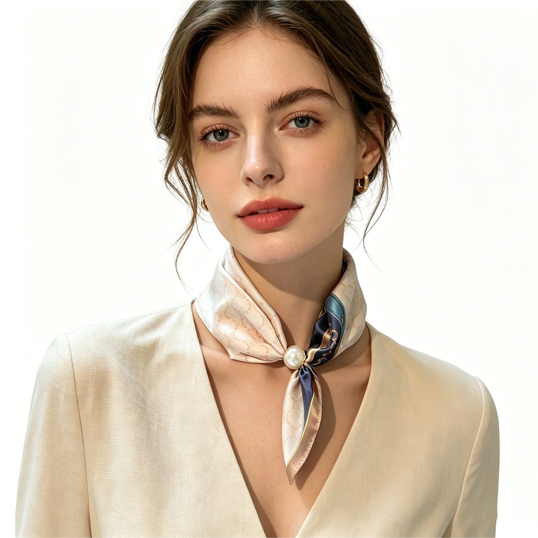 Mutig Modetuch Damen-Halstuch, Satin Seidenschal, Perlen-Magnetverschluss, Vielseitig, (Retro-Grafikdruck, Magnetverschluss-Design, Als Halstuch, Seidenschal oder Armband tragbar), Lässt sich mit Blazer, Hemd, Mantel und Kleid kombinieren