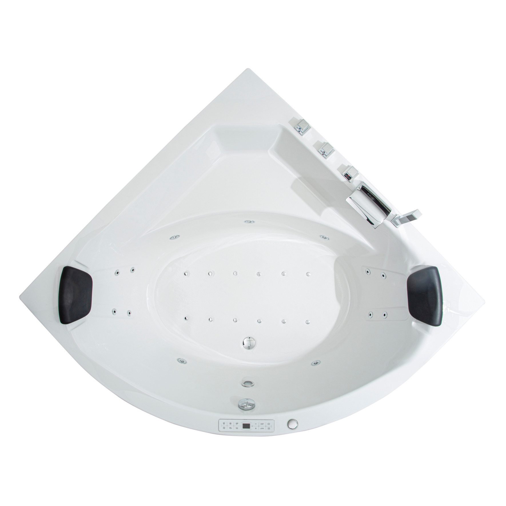 Basera® Whirlpool-Badewanne CLASSIC Indoor Eck-Whirlpool Badewanne Korfu 155 x 155 cm, (Komplett-Set), mit 25 Massagedüsen, Wasserfall, LED, Touchpanel, Bluetooth und Radio