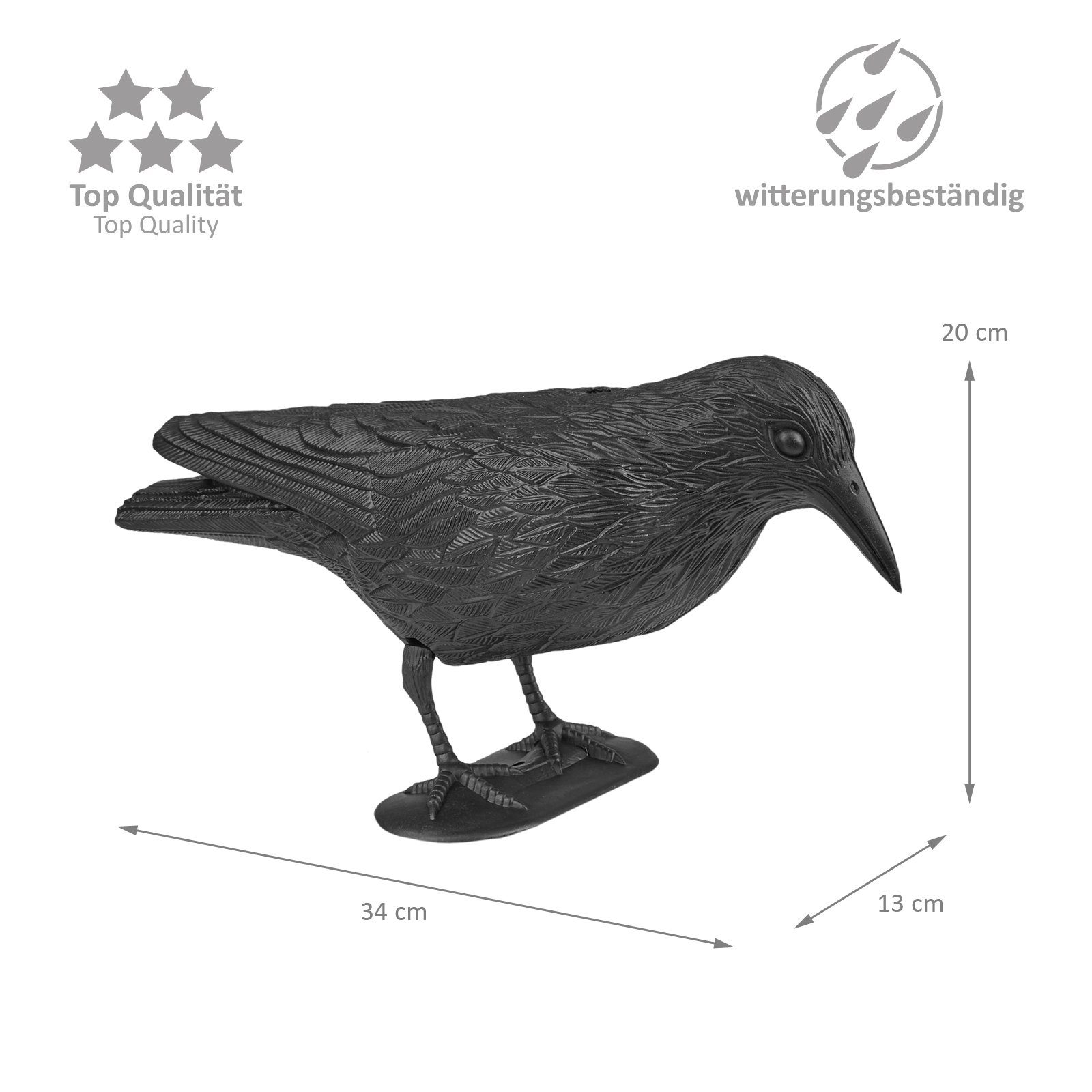 Wellgro Gartenfigur 2 x WELLGRO® x Krähe Vogelschreck sitzend St) - & 1 schwarz, fliegend Krähe - Kunststoff, (2 1 x
