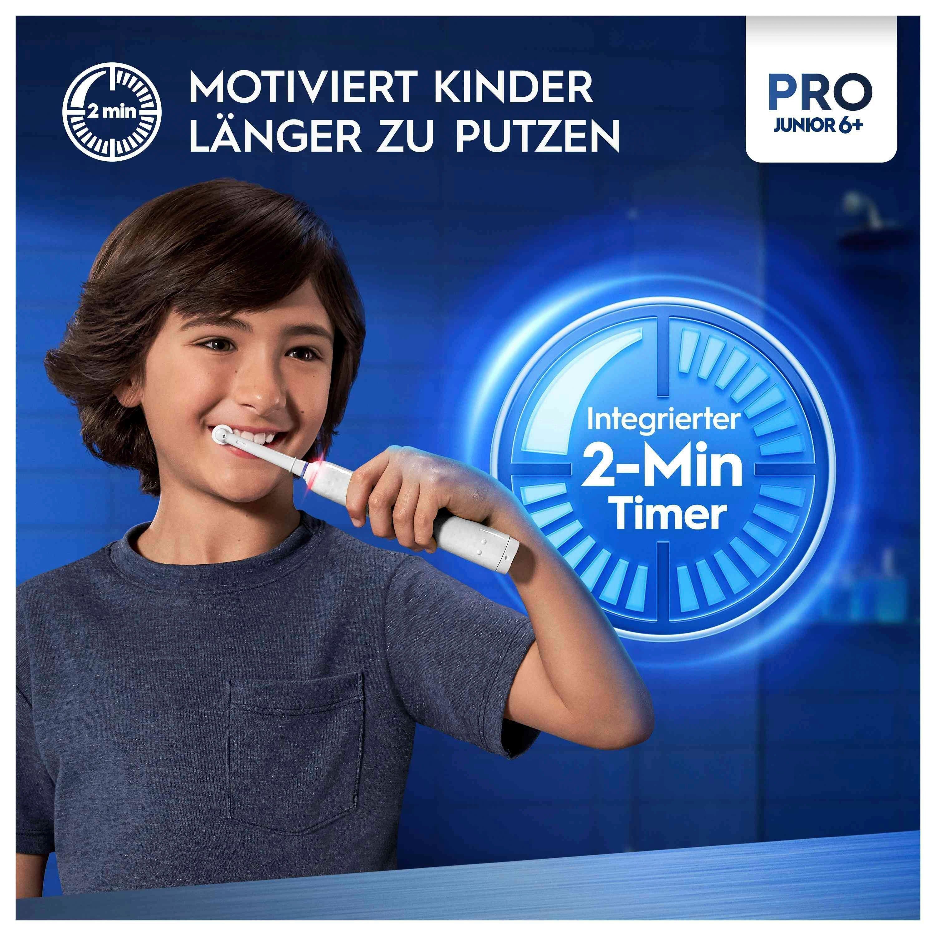 Oral-B Elektrische Zahnbürste Pro Junior, Aufsteckbürsten: 2 St.,  Drucksensor, Der integrierte 2-Minuten Timer motiviert Kinder länger zu  putzen