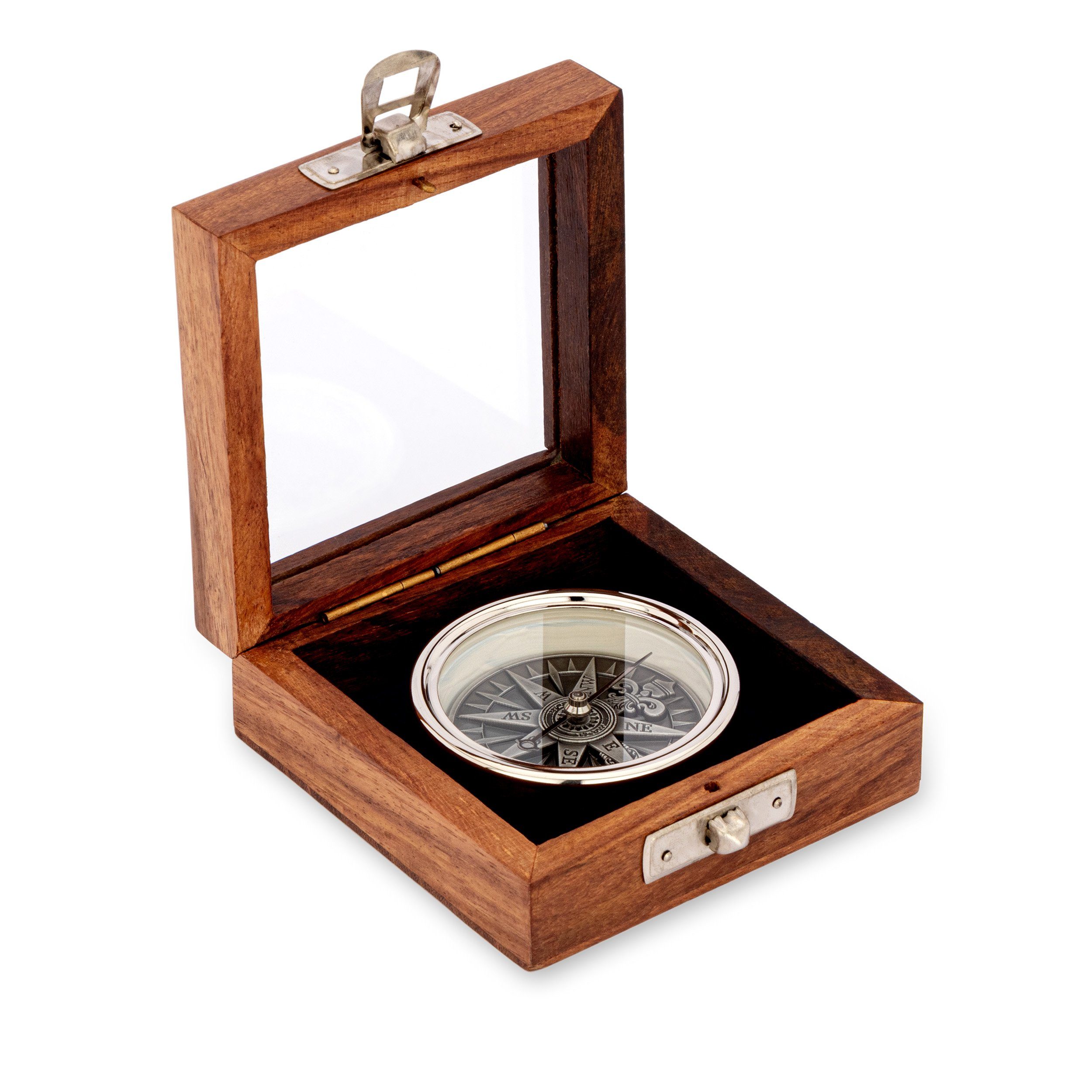 Richtungsanzeiger 5,5cm der Peilkompas, in Germany NKlaus Made verchromt Kompass in Dekofigur 3D Holzbox