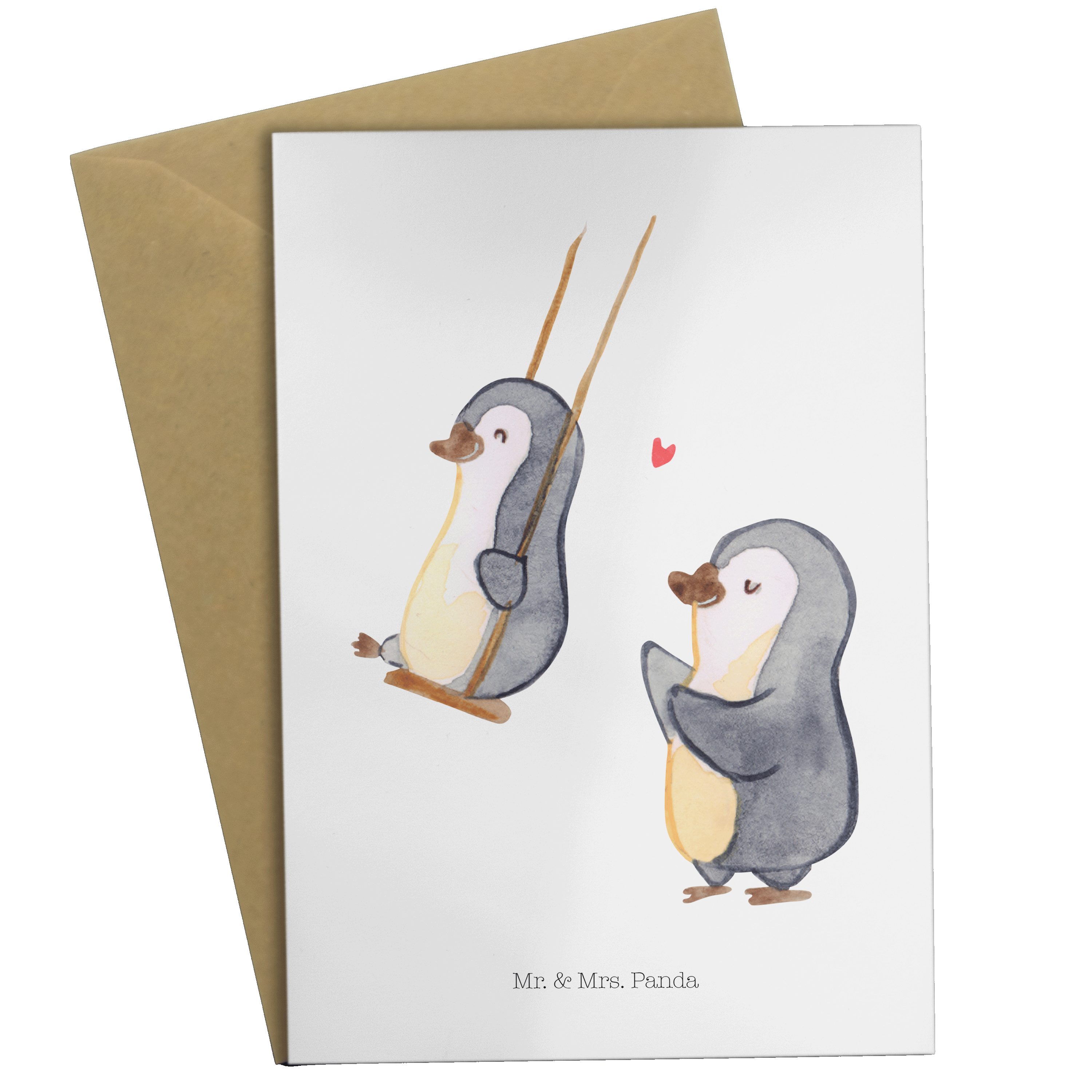Mr. & Mrs. Panda Grußkarte Pinguin Oma schaukeln - Weiß - Geschenk, Geschenk für Oma, Klappkarte