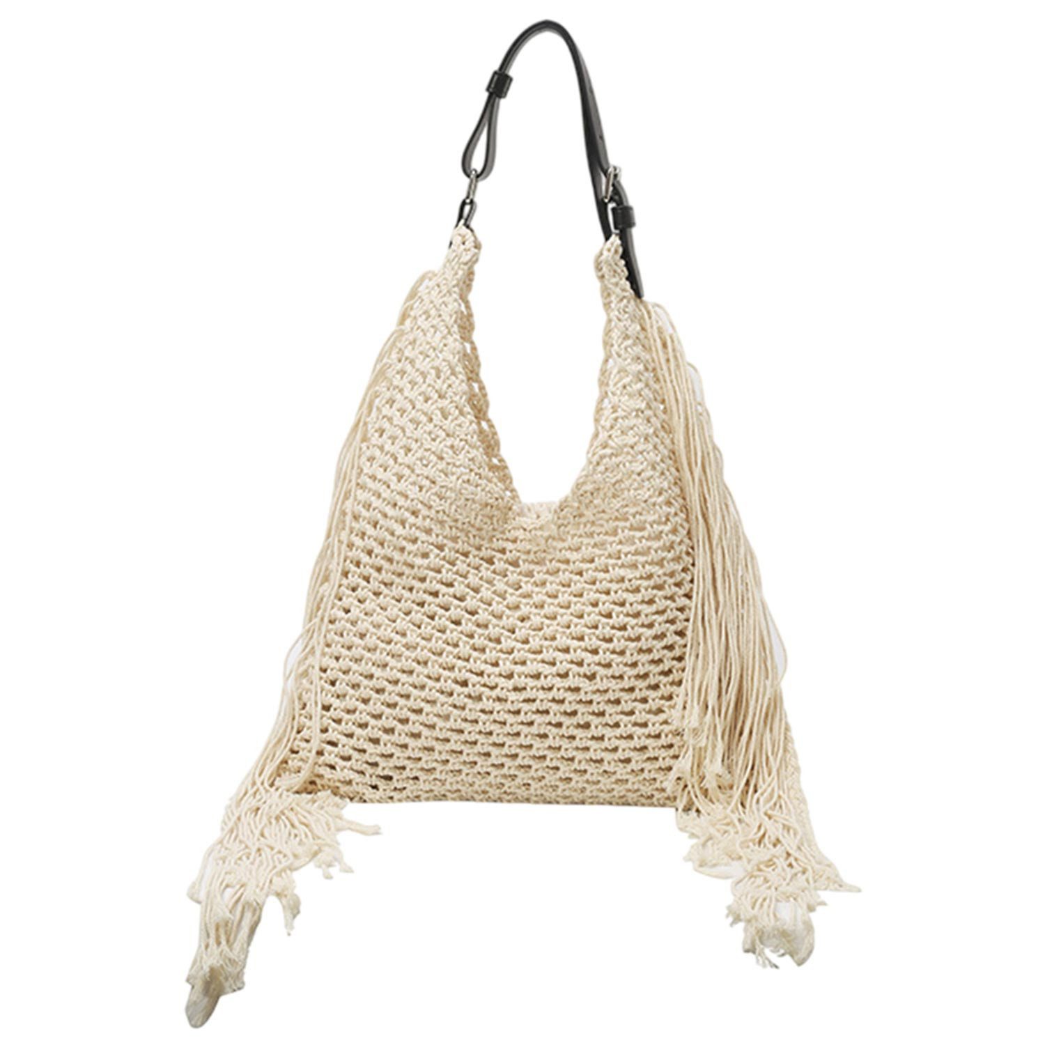 Umhängetasche Hohle Strandtasche, Quasten-Einkaufstasche, gewebte Tasche