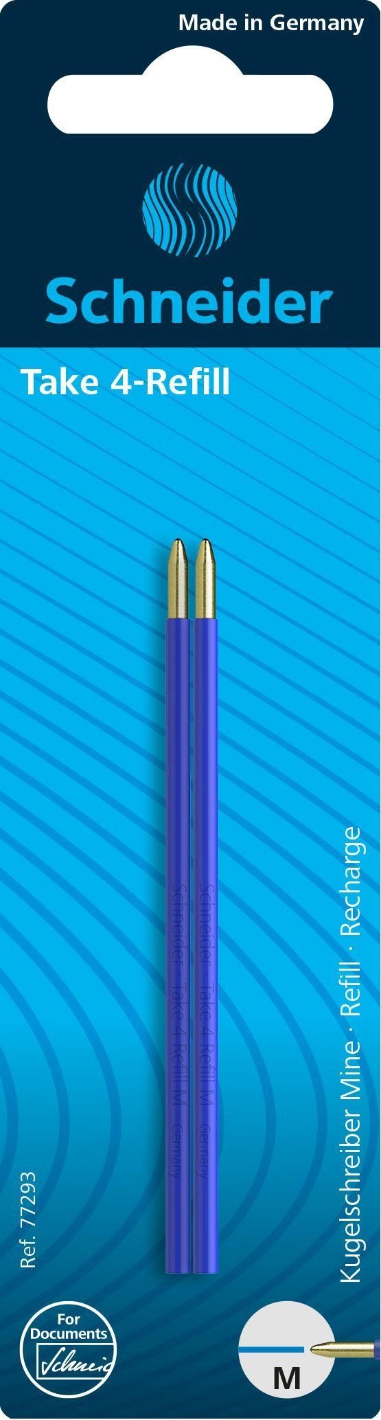 Schneider Handgelenkstütze Kugelschreibermine Take 4 Refill - M, blau (dokumentenecht), 2 Stück
