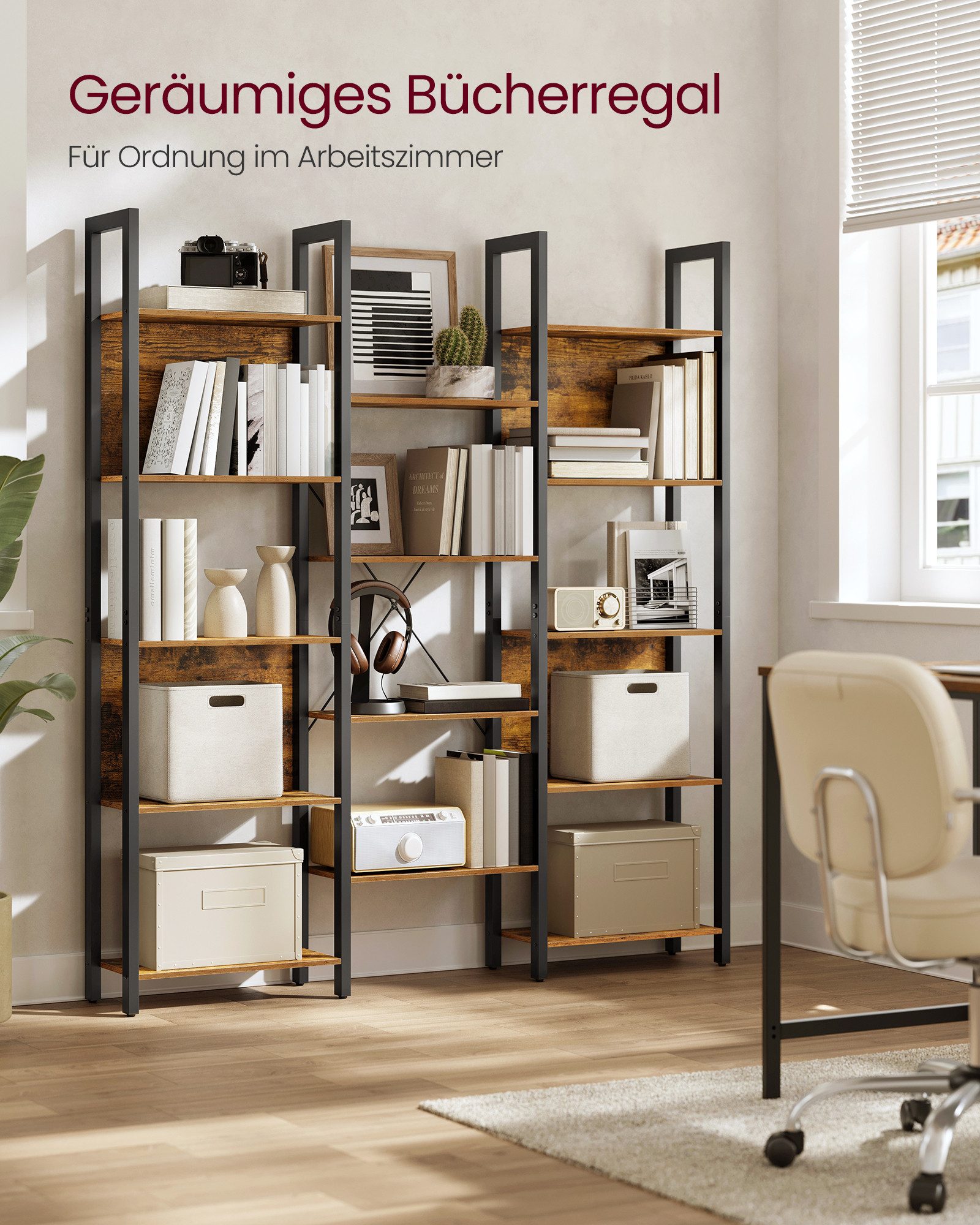 VASAGLE Bücherregal, mit 14 Ablagen, Regal mit Metallrahmen, für Wohnzimmer günstig online kaufen