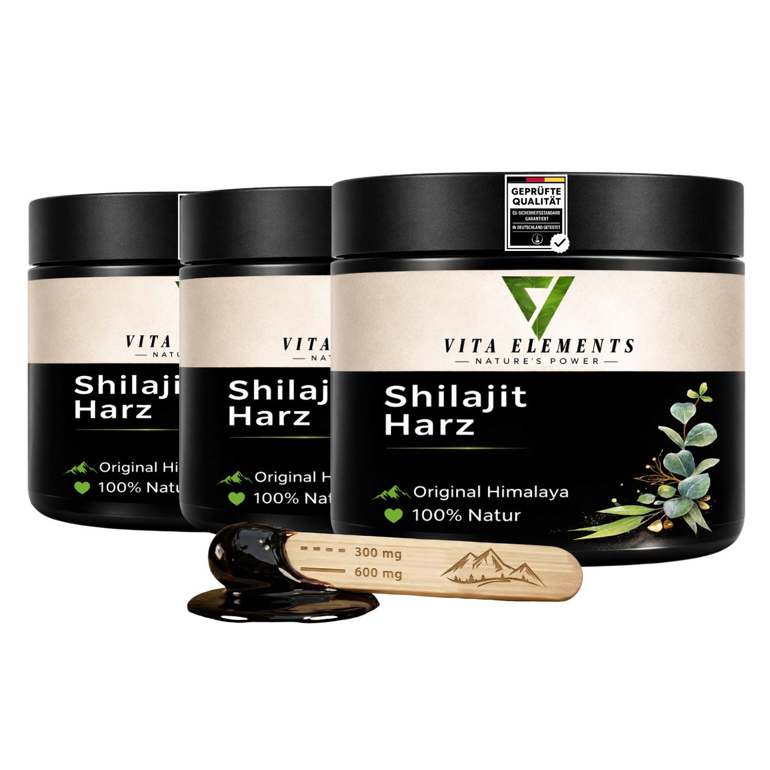 Vita Elements Shilajit Resin - 100% rein aus Gilgit-Baltistan, Original Himalaya Harz, 3 er Spar-Set à 50 g, Vegan, Ohne Zusatzstoffe, Frei von Gentechnik, Laborgeprüft