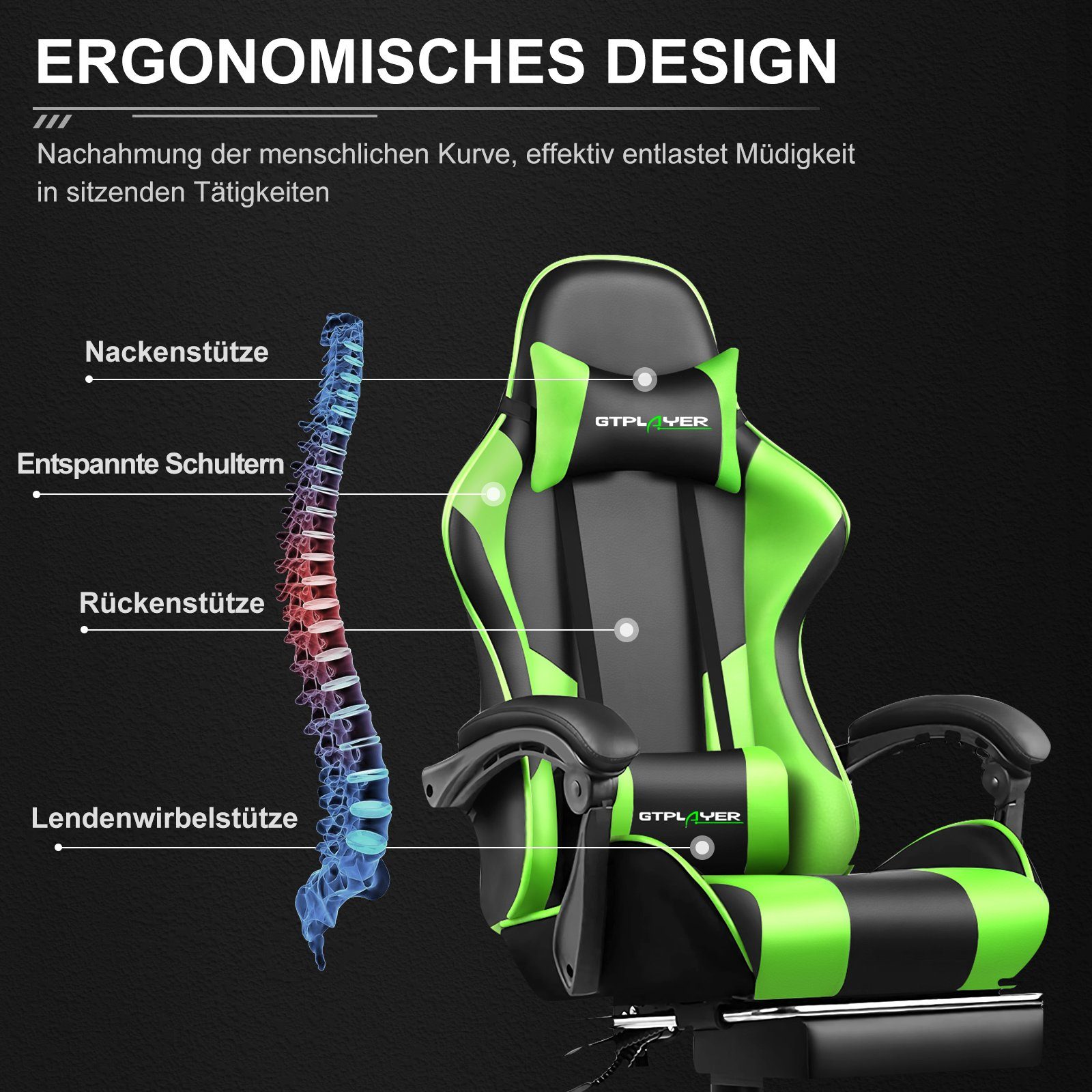 GTPLAYER Gaming-Stuhl mit Fußstütze und Massage-Lendenkissen günstig online kaufen