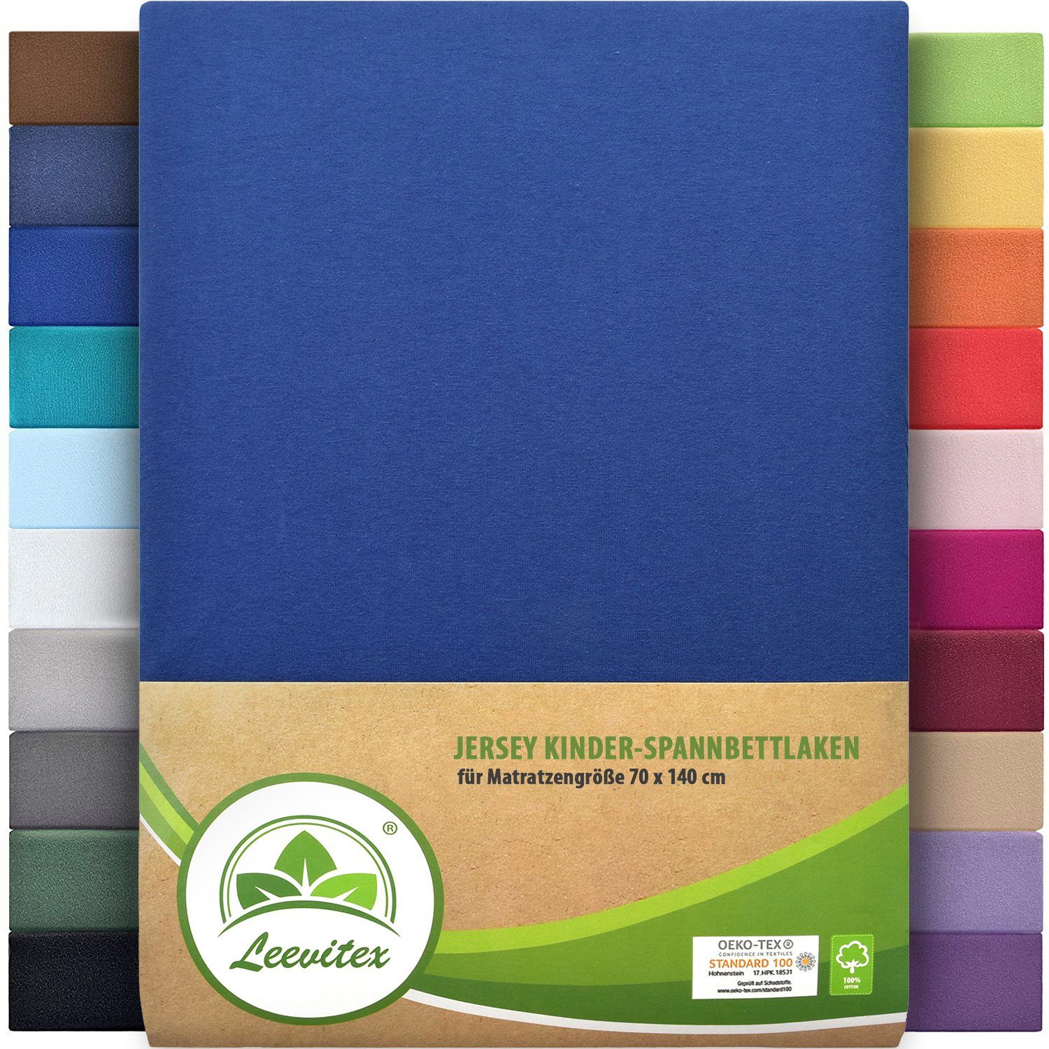 Spannbettlaken Classic Jersey, leevitex®, Gummizug: rundum, 100% Baumwolle, anschmiegsam & dehnbar, diverse Größen und Farben Royalblau / Königsblau