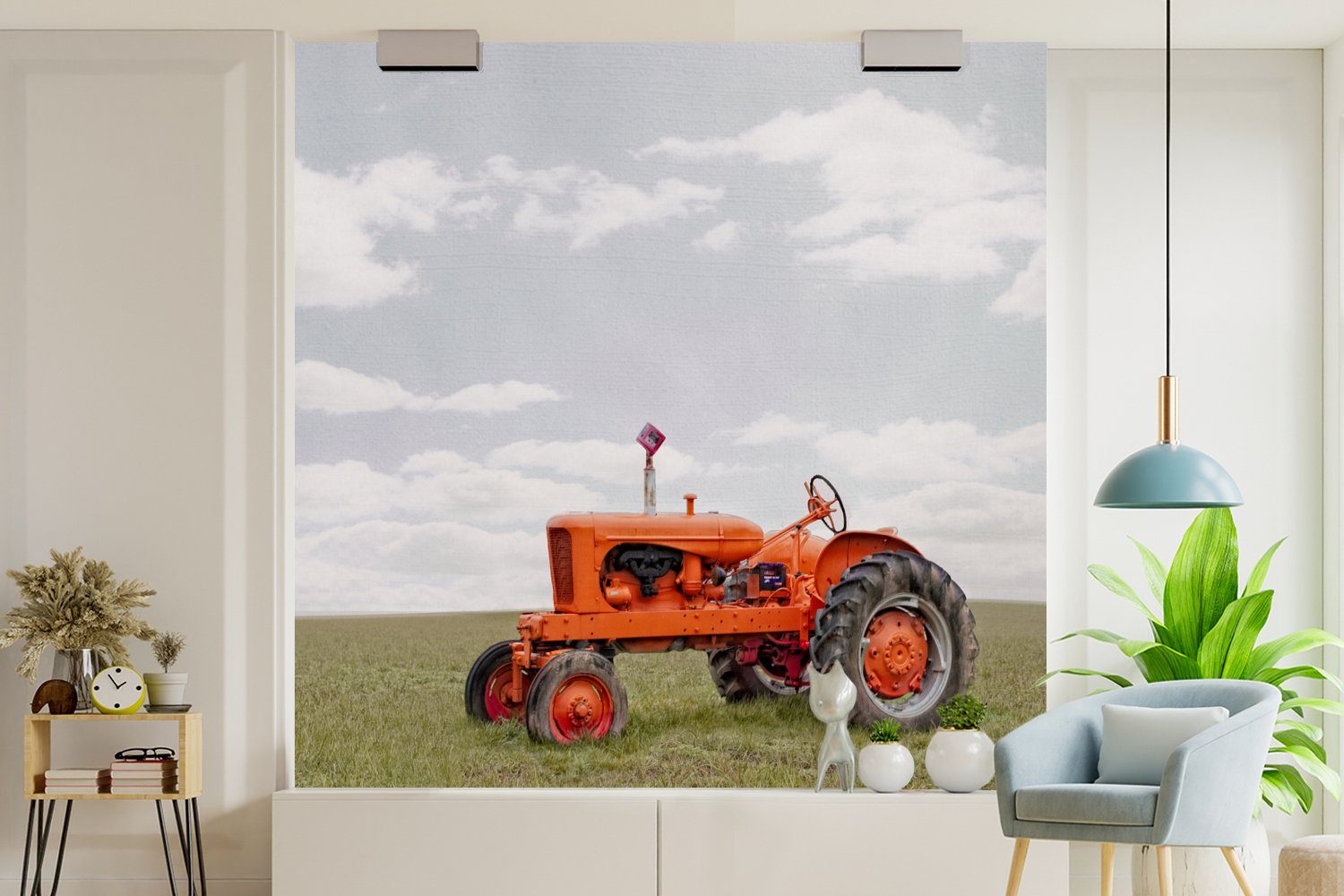 Schlafzimmer Wohnzimmer - Fototapete (4 Vliestapete Traktor bedruckt, - Vintage, Fototapete Küche, MuchoWow Matt, St), für Räder