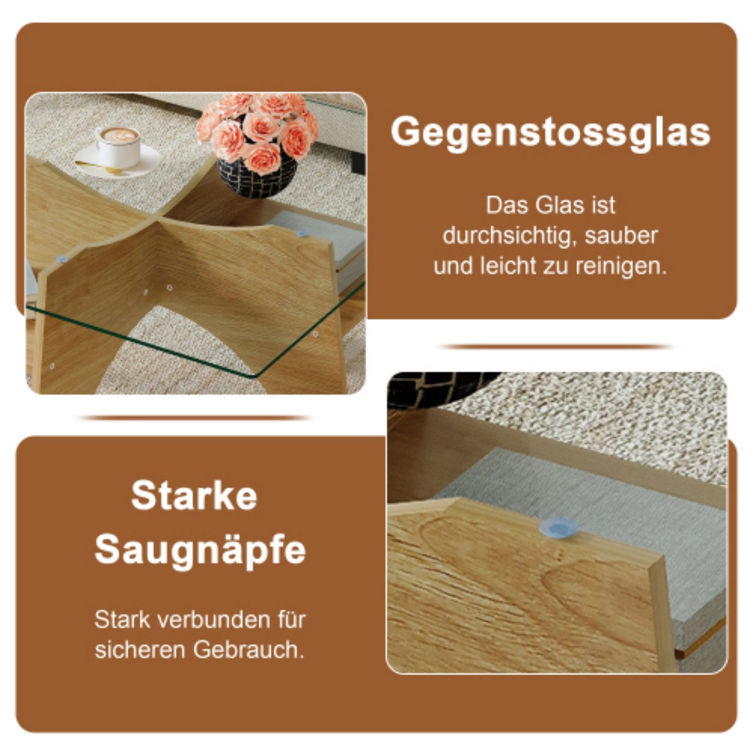 ANYSUN Couchtisch Quadratischer Wohnzimmertisch mit Stauraum, Holzoptik, Beistelltisch mit Zubehörset & Anleitung, 80x80x40 cm