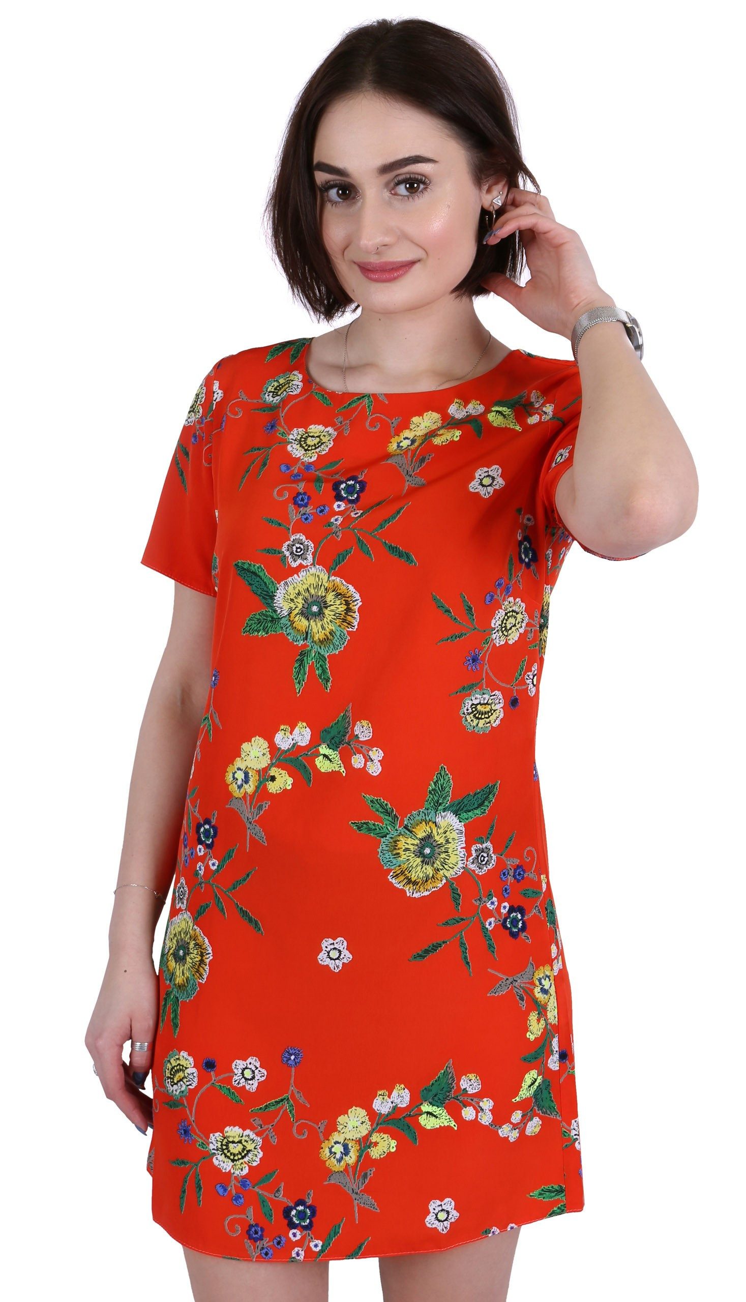 Minikleid John Zack Orangefarbenes Minikleid Chiffon geblümt M