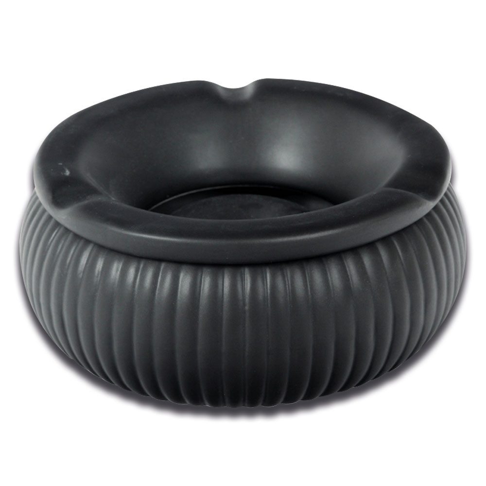 Coumo Aschenbecher Großer Windaschenbecher Keramik Ø 15 cm, Antik Schwarz, mit Deckel