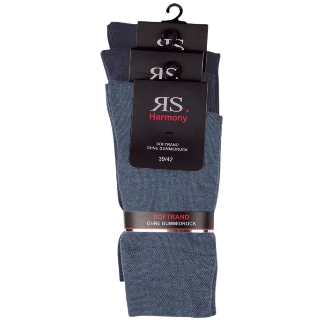 RS Harmony Businesssocken Baumwolle Herren jeans mit Softrand o. Gummi (3 Paar) Spitze und Ferse verstärkt