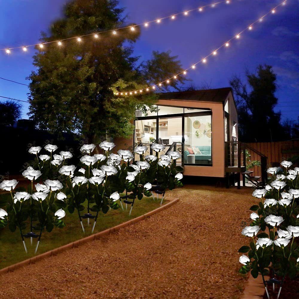Lampen Solar weiß für Rasen LED Wasserdicht integriert, Deko, Rose Solarleuchten LED LED Garten, für 2V Solarleuchte Garten iscooter Garten 3 Außen, Solarlampen fest mit Lichter, Rose