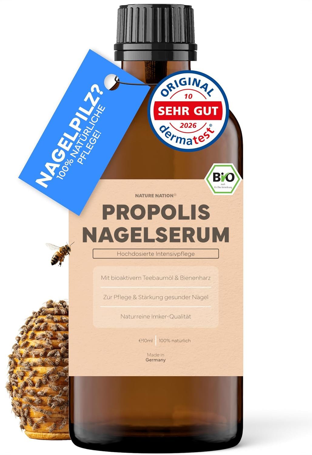 NATURE NATION Nagelpflegeserum Propolis Nagelserum 40% + Teebaumöl; Nagelpflege bei Nagelpilz + Zink, 1-tlg., 40% Bio-Propolis, für Hand- und Fußnägel