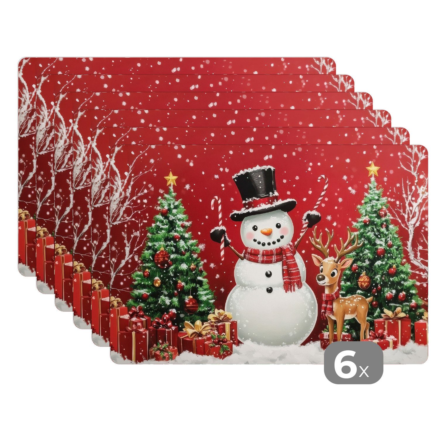 MuchoWow Platzset Freude am Feiern - Winterwald - Farbenfroh, (6-St), Platz günstig online kaufen