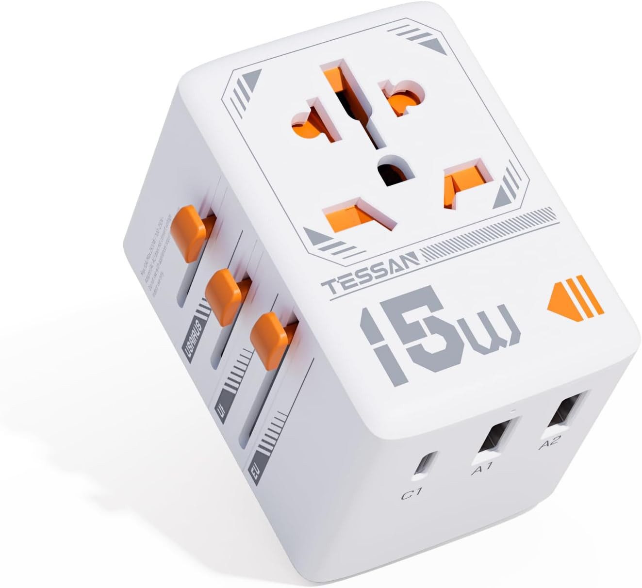 TESSAN Universal Reisestecker 1 USB-C 2 USB-A Reiseadapter für USA Reiseadapter