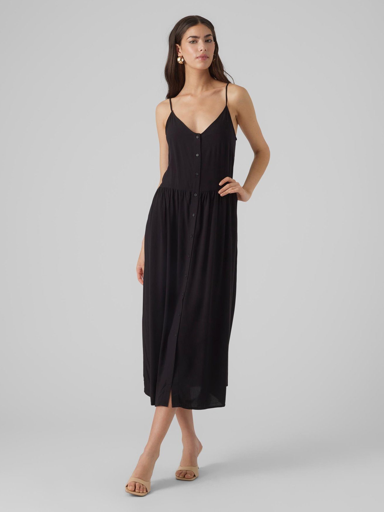 Vero Moda Shirtkleid Langes Ärmelloses Basic Kleid VMALBA (lang) 5763 in Schwarz