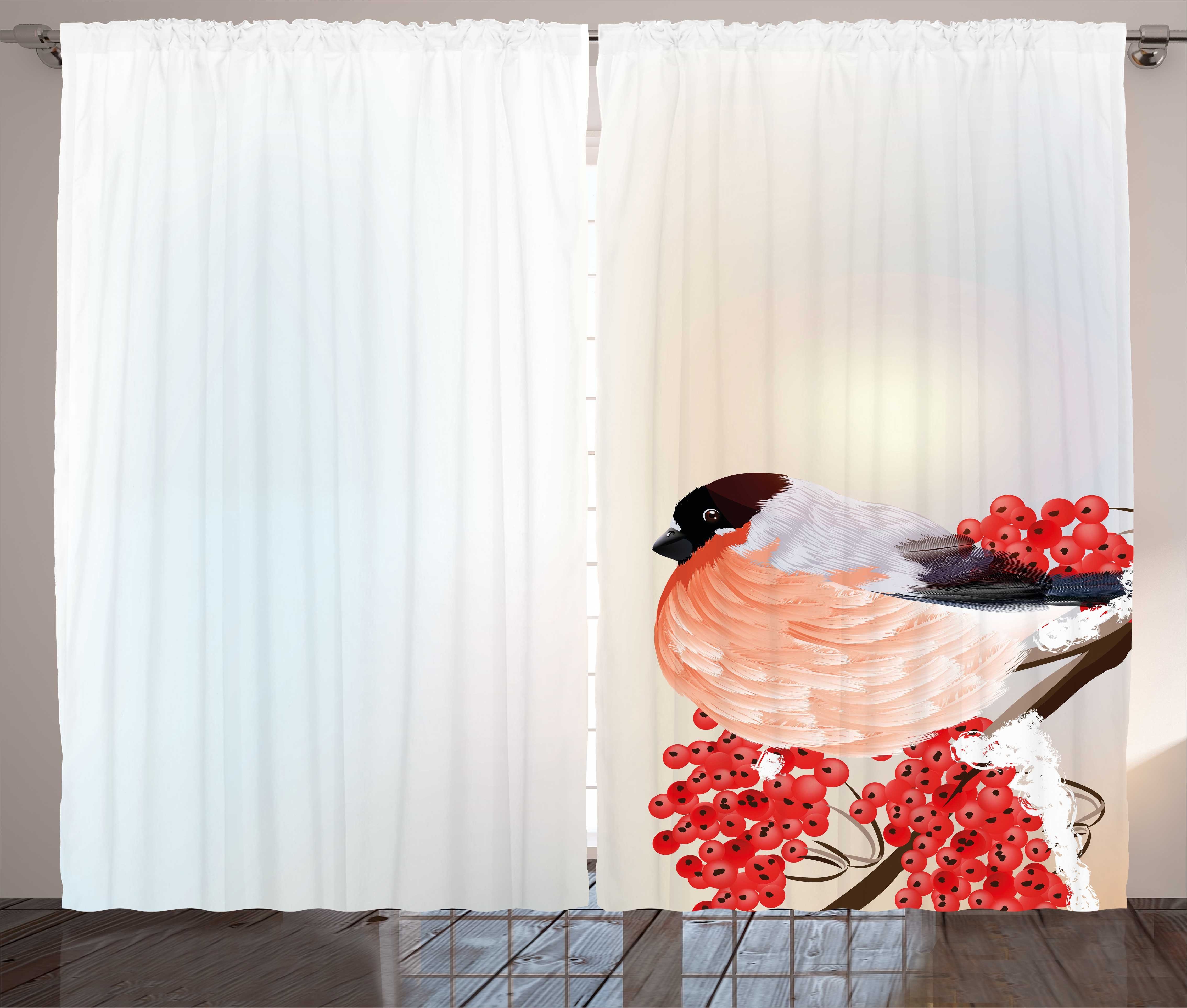 Gardine Schlafzimmer Kräuselband Vorhang mit Schlaufen und Haken, Abakuhaus, Eberesche Weihnachten Themed Natur