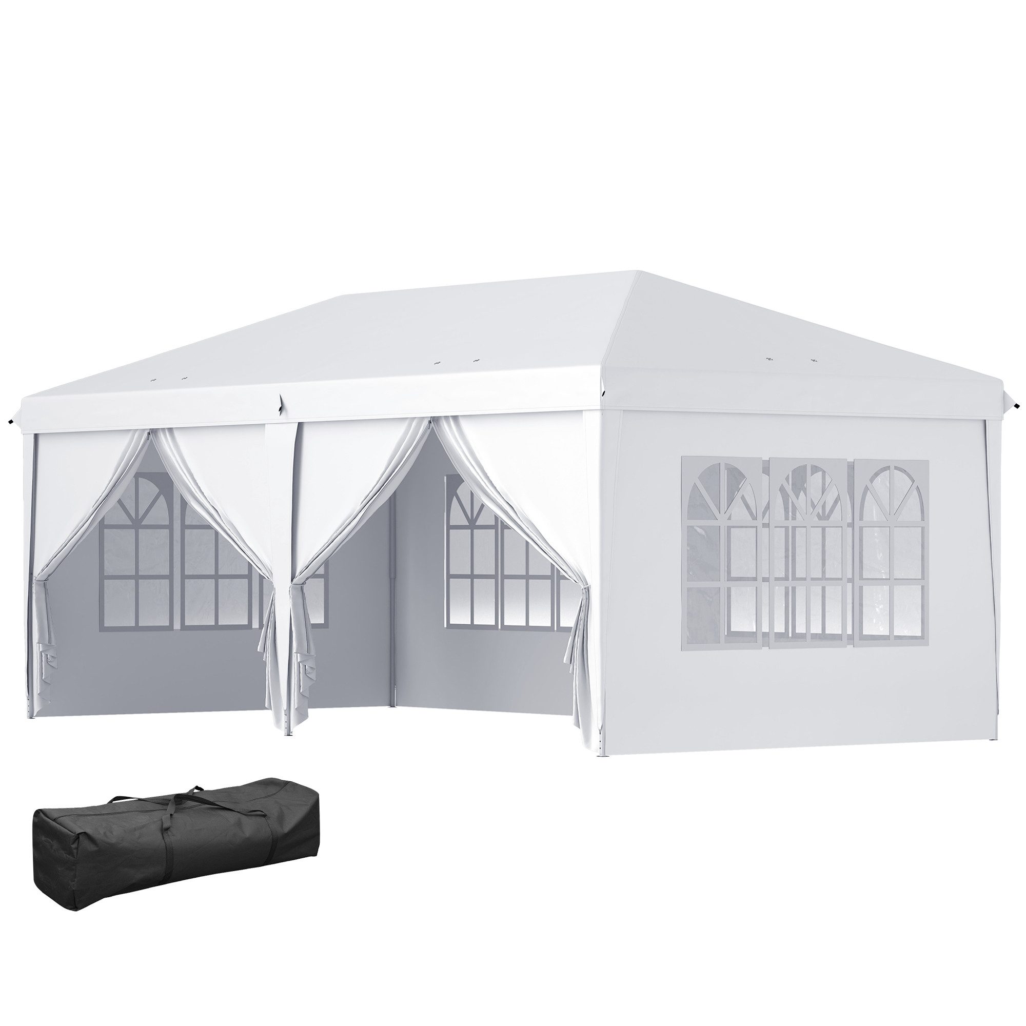 Outsunny Faltpavillon Partyzelt mit Fenster Tür Festzelt, mit 4 Seitenteilen, (Gartenpavillon, Pavillon), für Garten, Balkon, Weiß