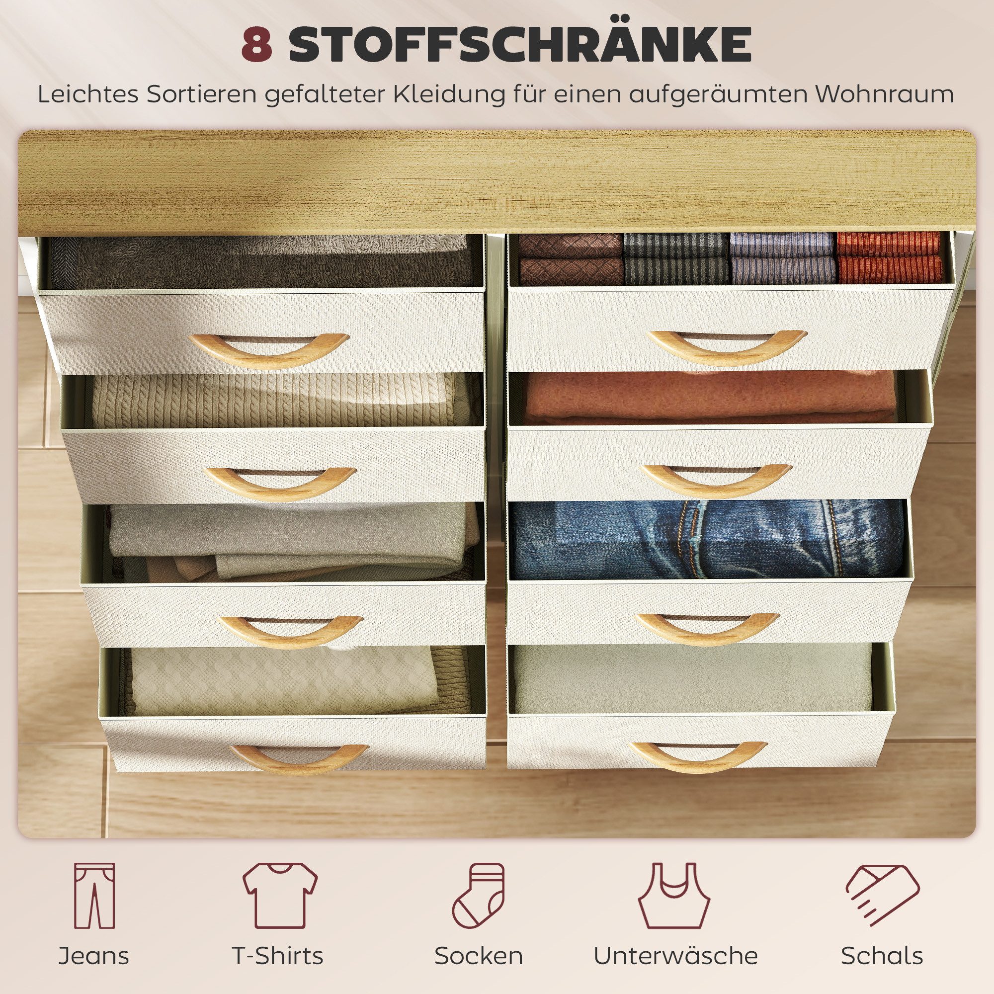 HOMCOM Kommode Aufbewahrungsschrank mit Haken, Stahlrahmen, Sideboard (Schubladenschrank, 1 St., Aufbewahrungsschrank), Modern Sideboard für Schlafzimmer, Wohnz – Bild 4 von 5