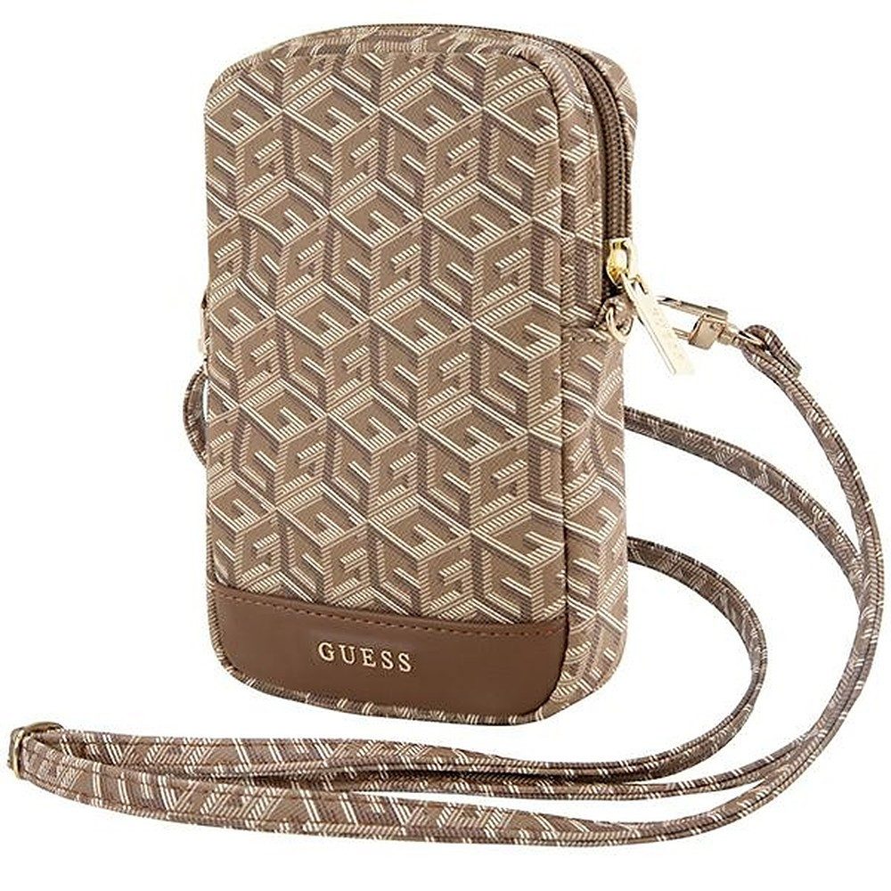 Guess Handytasche Umhängetasche Smartphonetasche Schultertasche (Spar-Set, 1-tlg., 19 x 12 x 4 cm elegant), GCube-Muster, verstellbarer Riemen, Reißverschluss